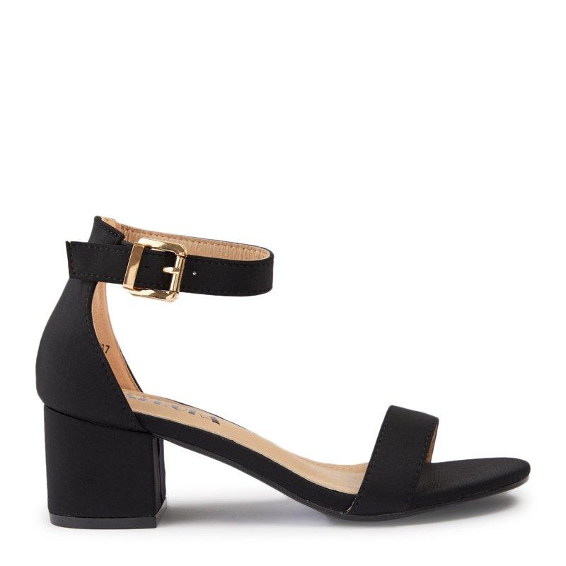 Black Lycra Mid Heel Ankle Buckle Sandal (3171251) | Afroka