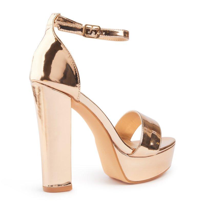 Rose Gold Shiny High Block Heel Platform Sandal 3172821 Chic