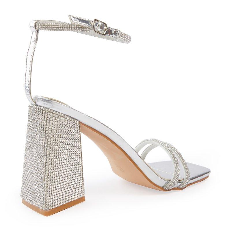 Silver Shiny Diamante Block Heel Sandal 3173854 Chic