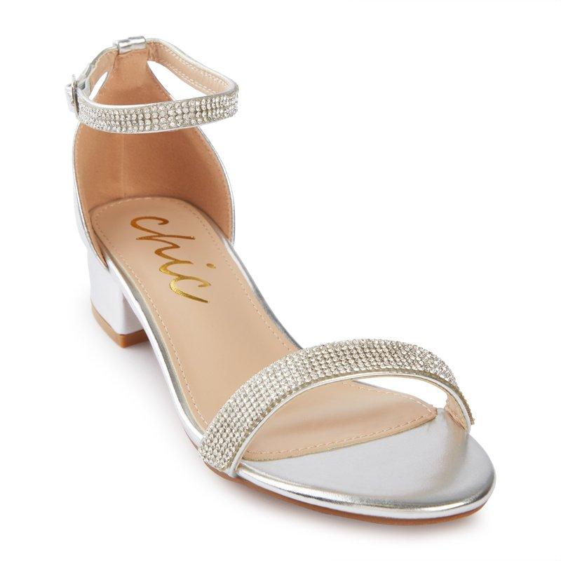 Silver Shiny Diamante Ankle Tie Heels (3173856) | Chic