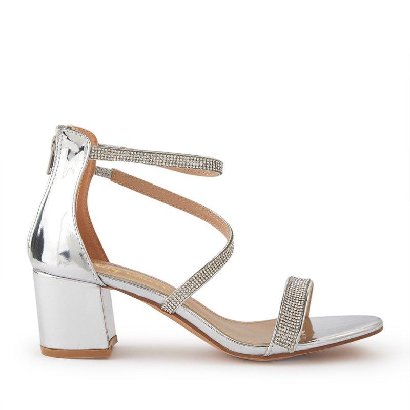 Silver Shiny Low Block Heel Sandal 3173895 Slay Queen