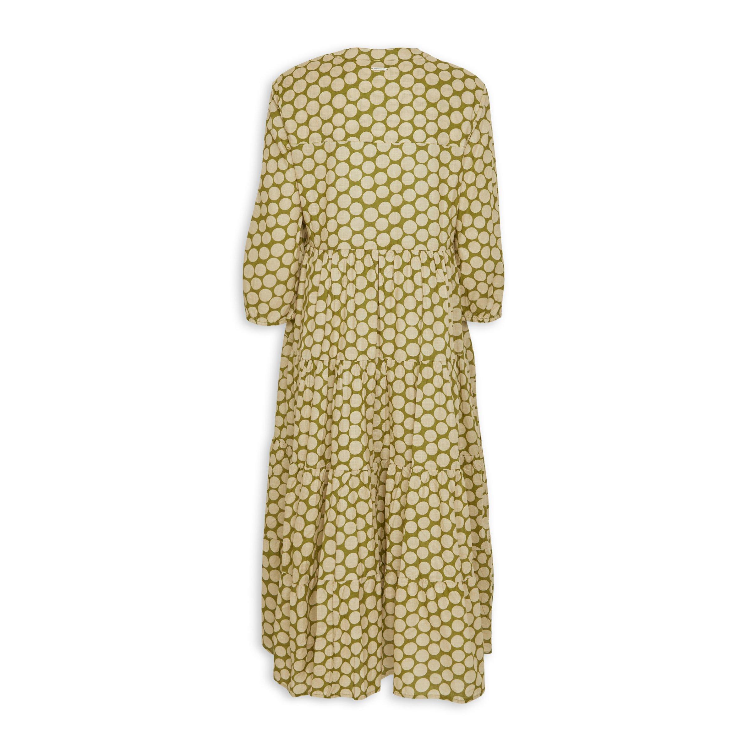 Green and Beige Spot Print Dress (3179209) | Earthaddict