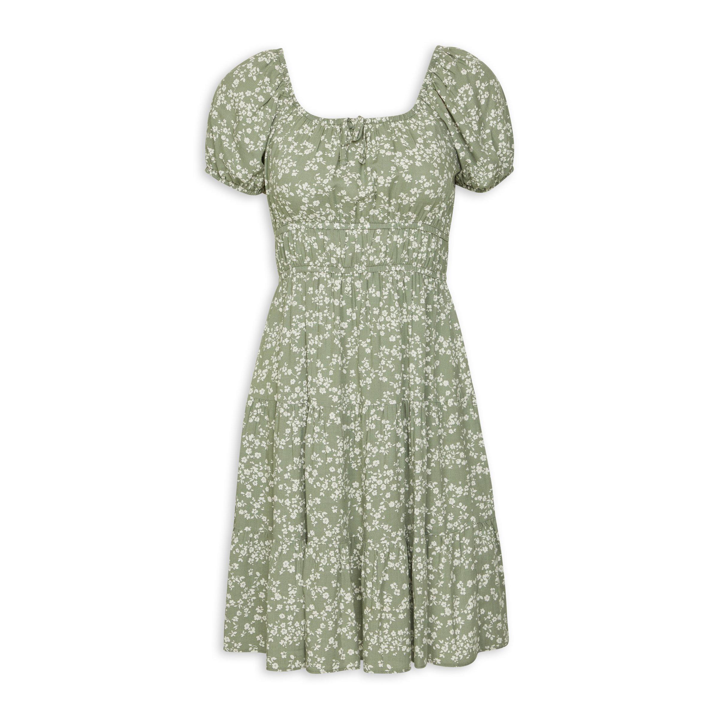 Sage Green Floral Print Dress (3179829) | Identity
