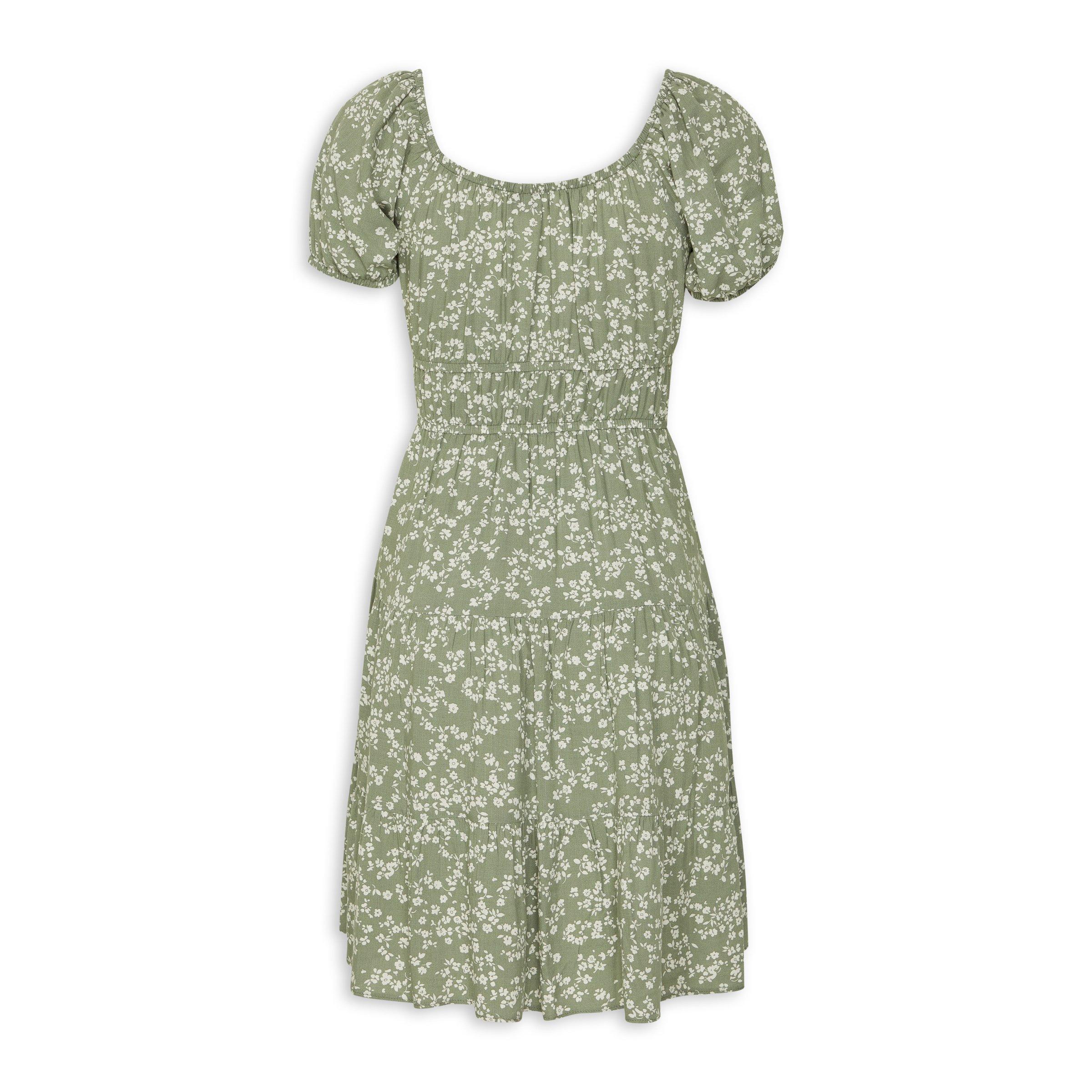 Sage Green Floral Print Dress (3179829) | Identity