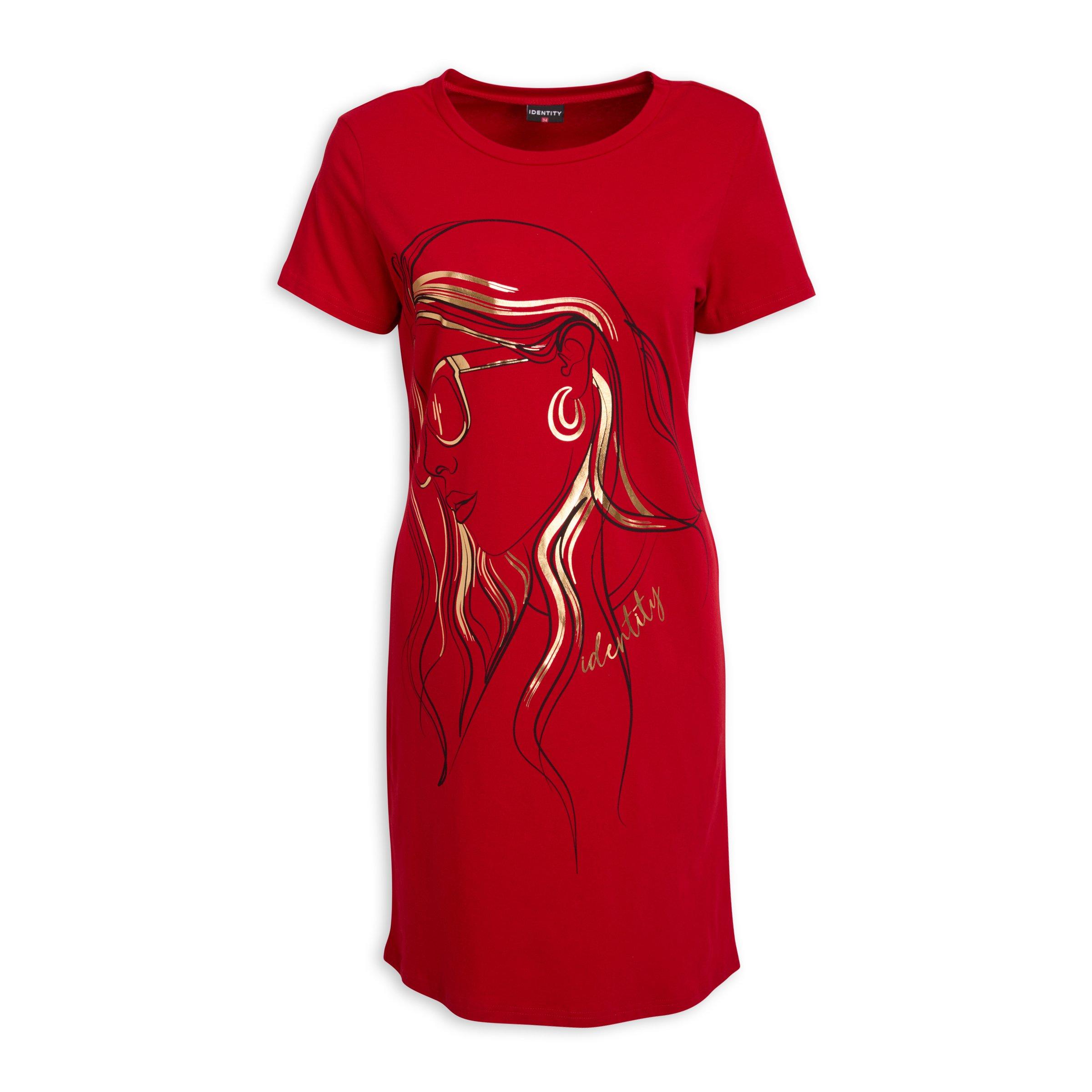 Red and black t shirt dress top