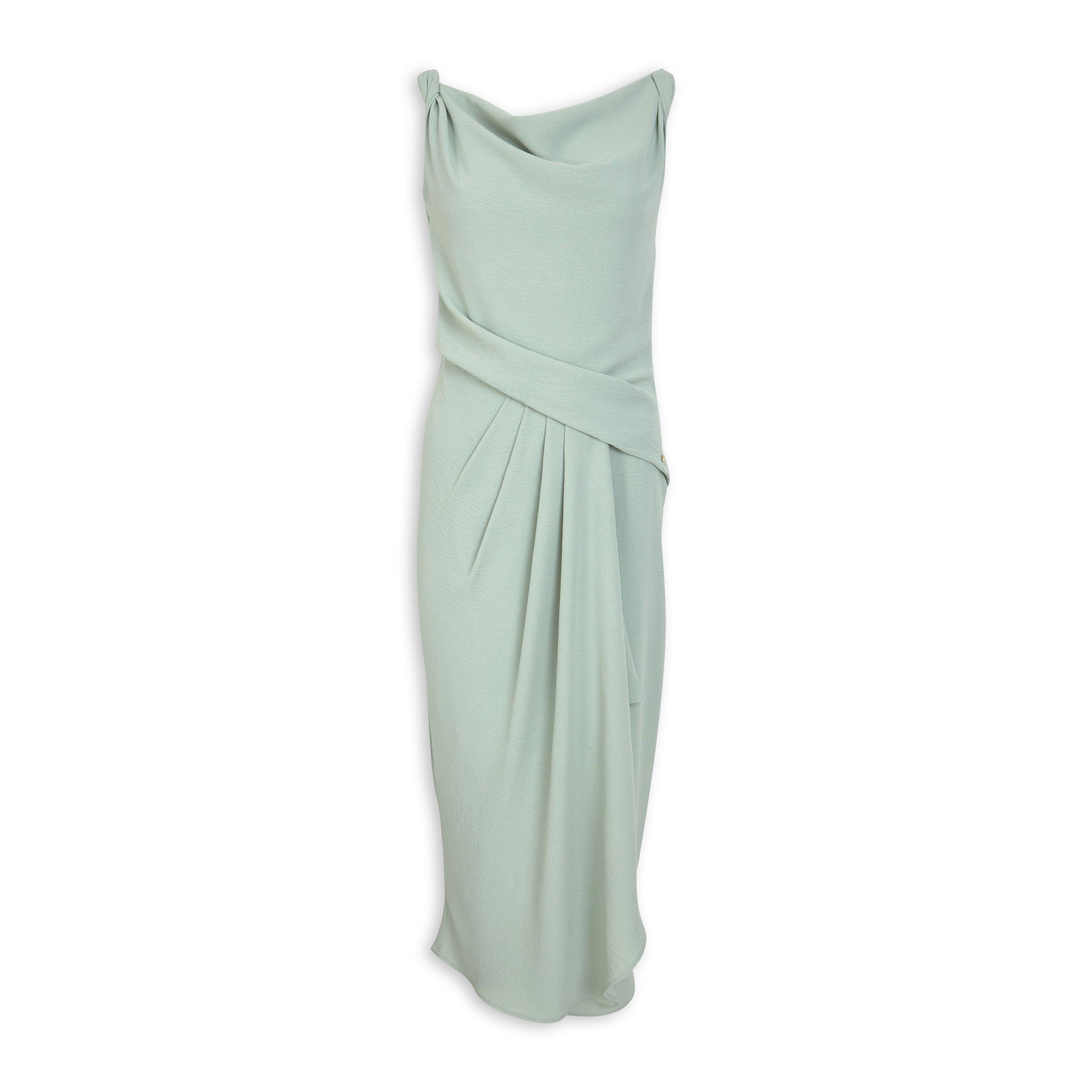 sage green dresses south africa Draped Column Dress pure-linen-sale