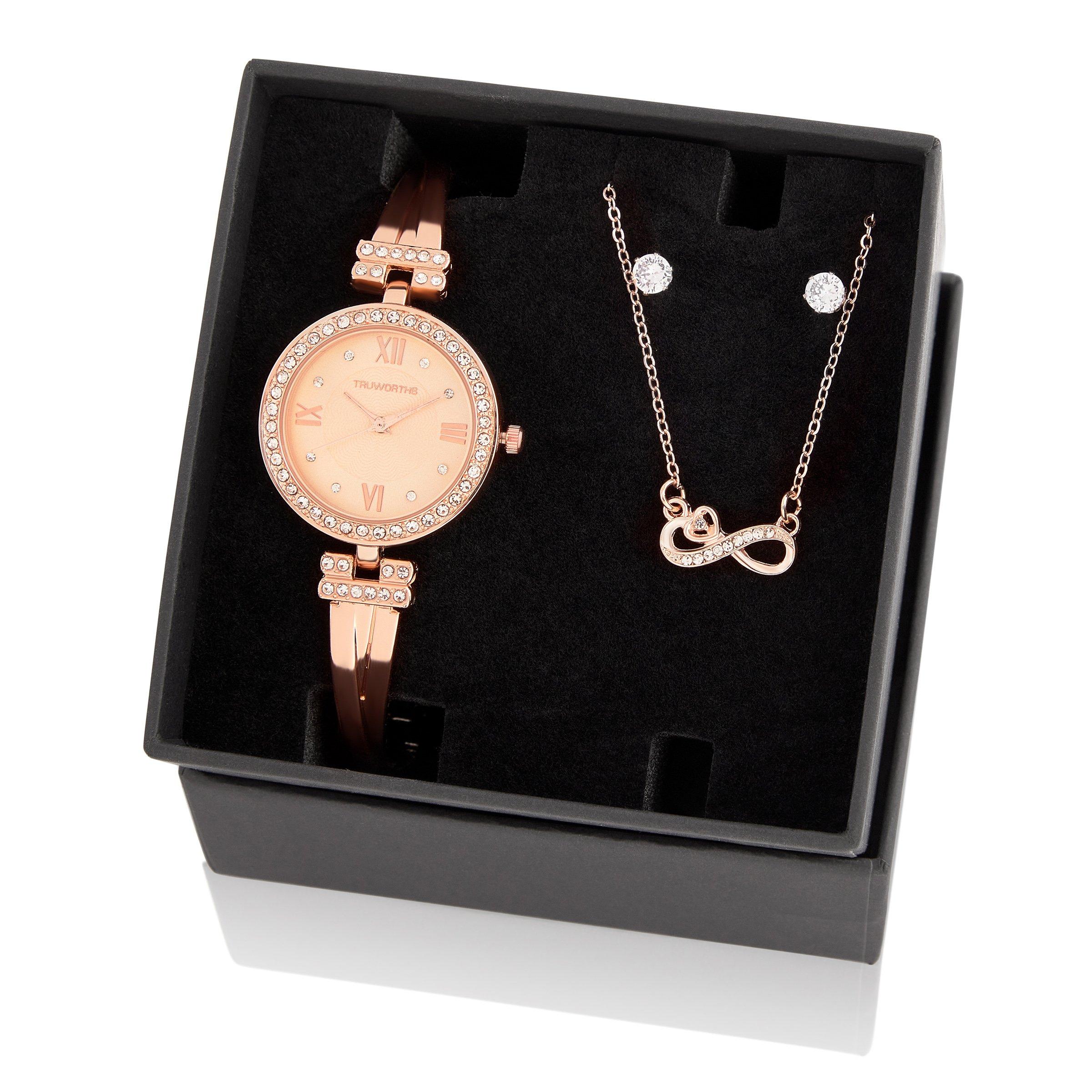 3pc Rose Gold Colour Plated Watch Set 3184732 Sparkle