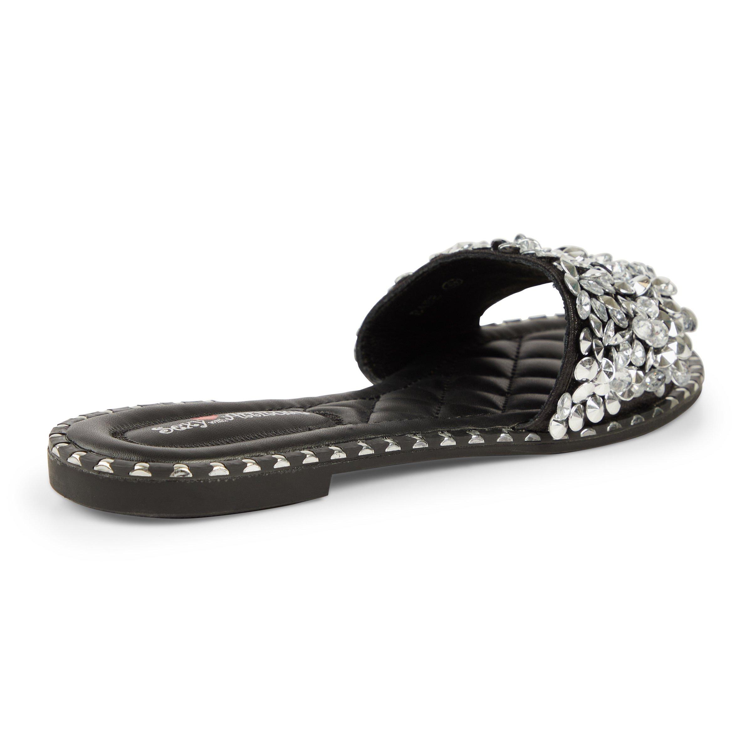 Black glitter flat sandals hot sale