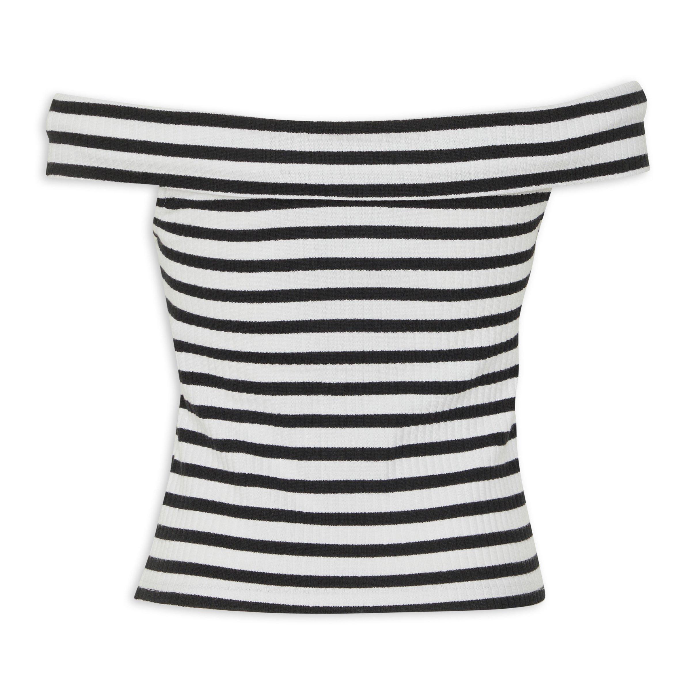 Red and white striped off the shoulder top top