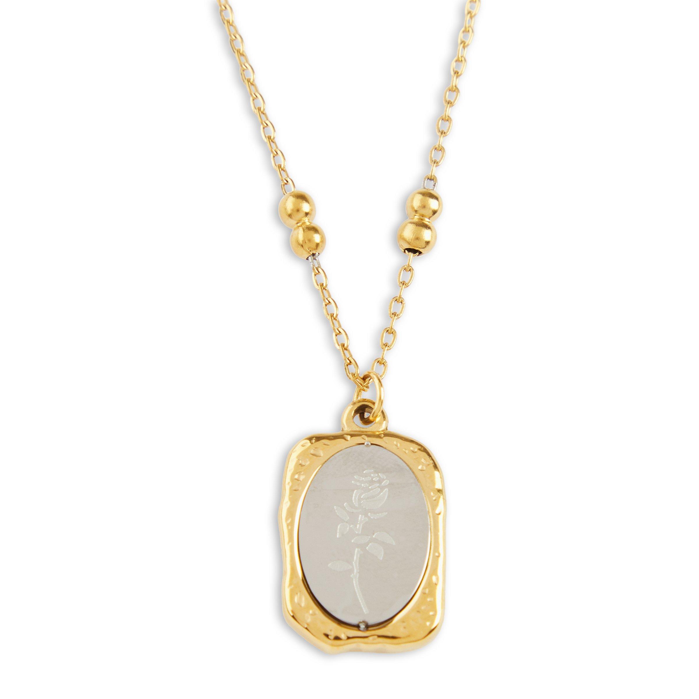Gold & Silver Rose Pendant Necklace (3188003) | Zackia