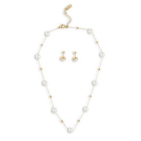 Pearl Gold Toggle Clasp Necklace Set (3188028) | Zackia