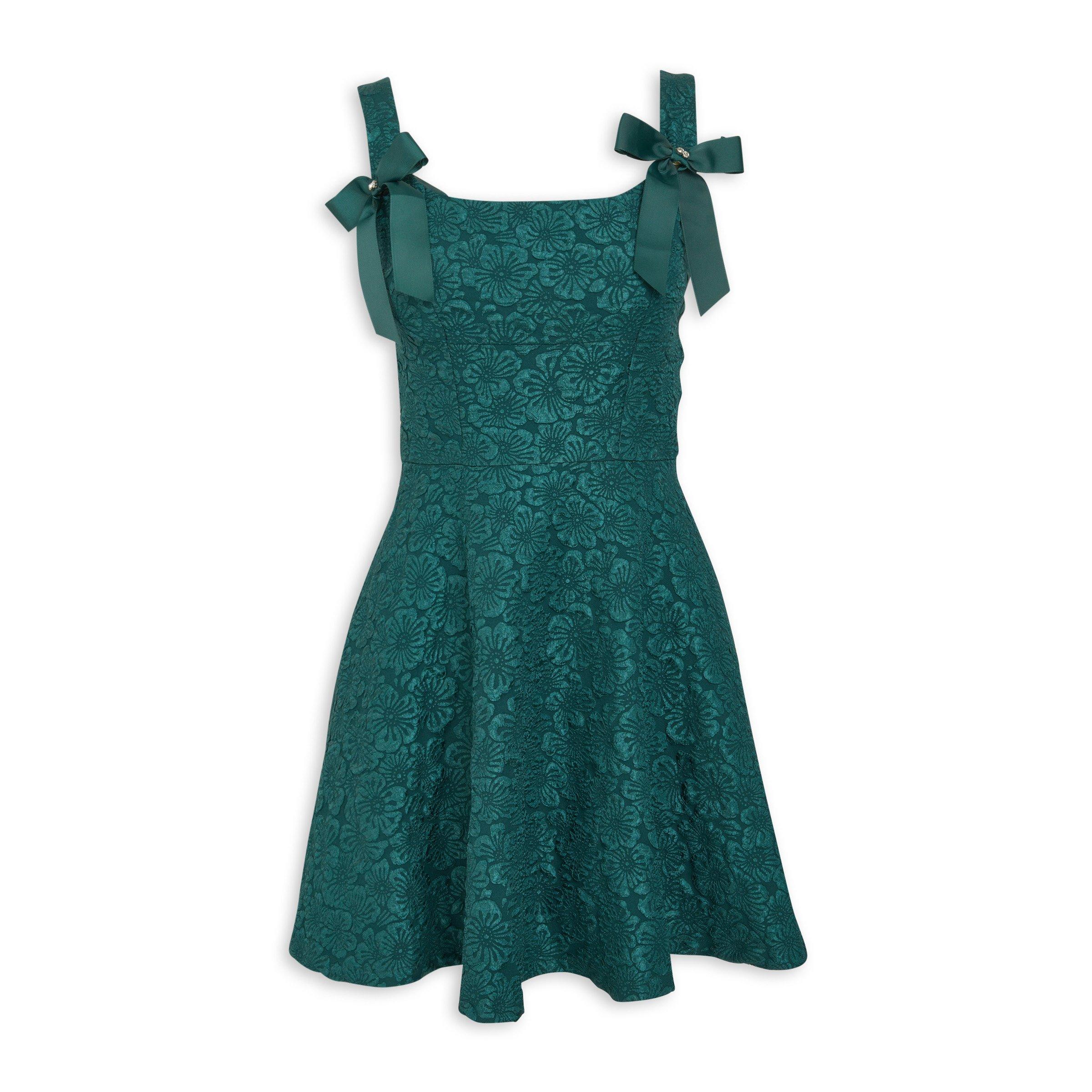 【新品】PHEA JACQUARD KEY NECK DRESS Green Jacquard Fit and Flare Dress (3190970) | Identity