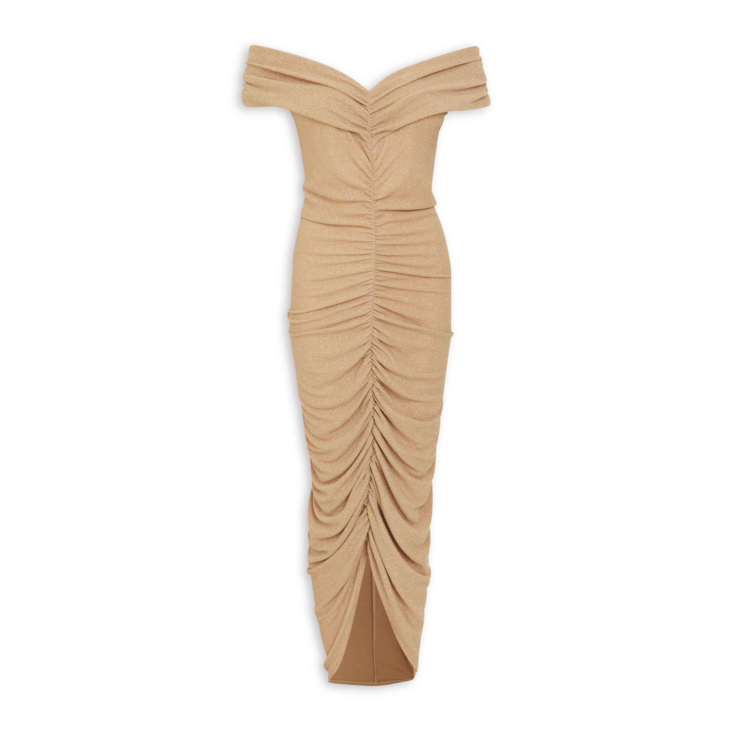 Beige Sparkle Ruched Dress (3195100) | Identity