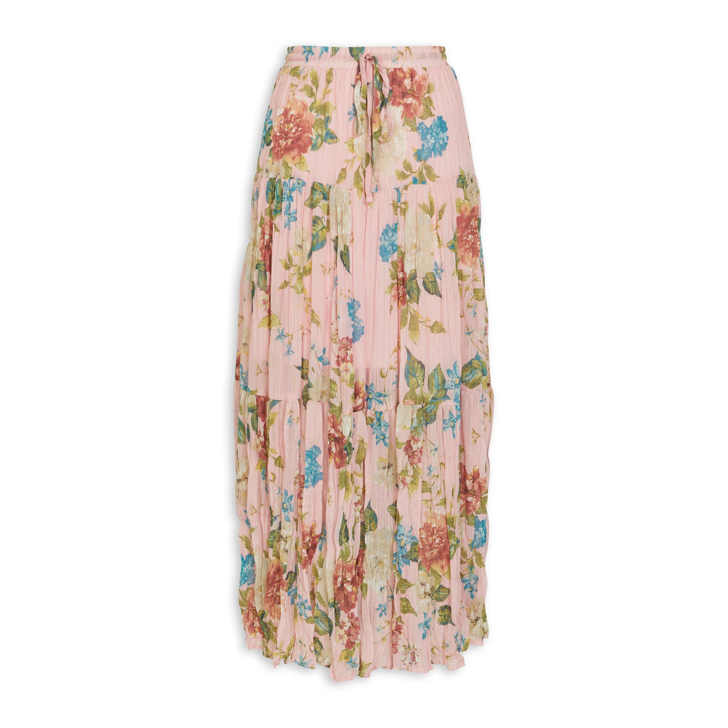 Pink Tiered Floral Print Skirt (3198358) | Identity
