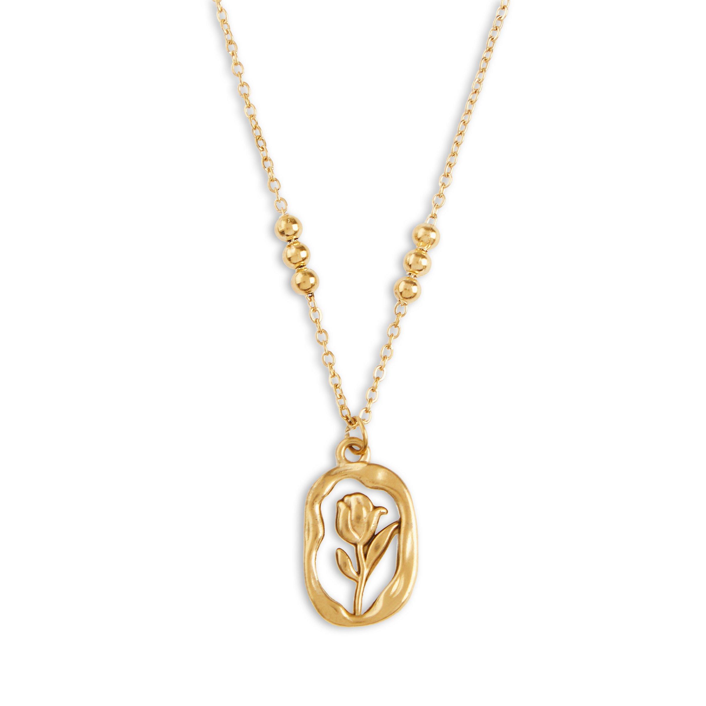 Gold Plated Rose White Ball Necklace (3199004) | Zackia