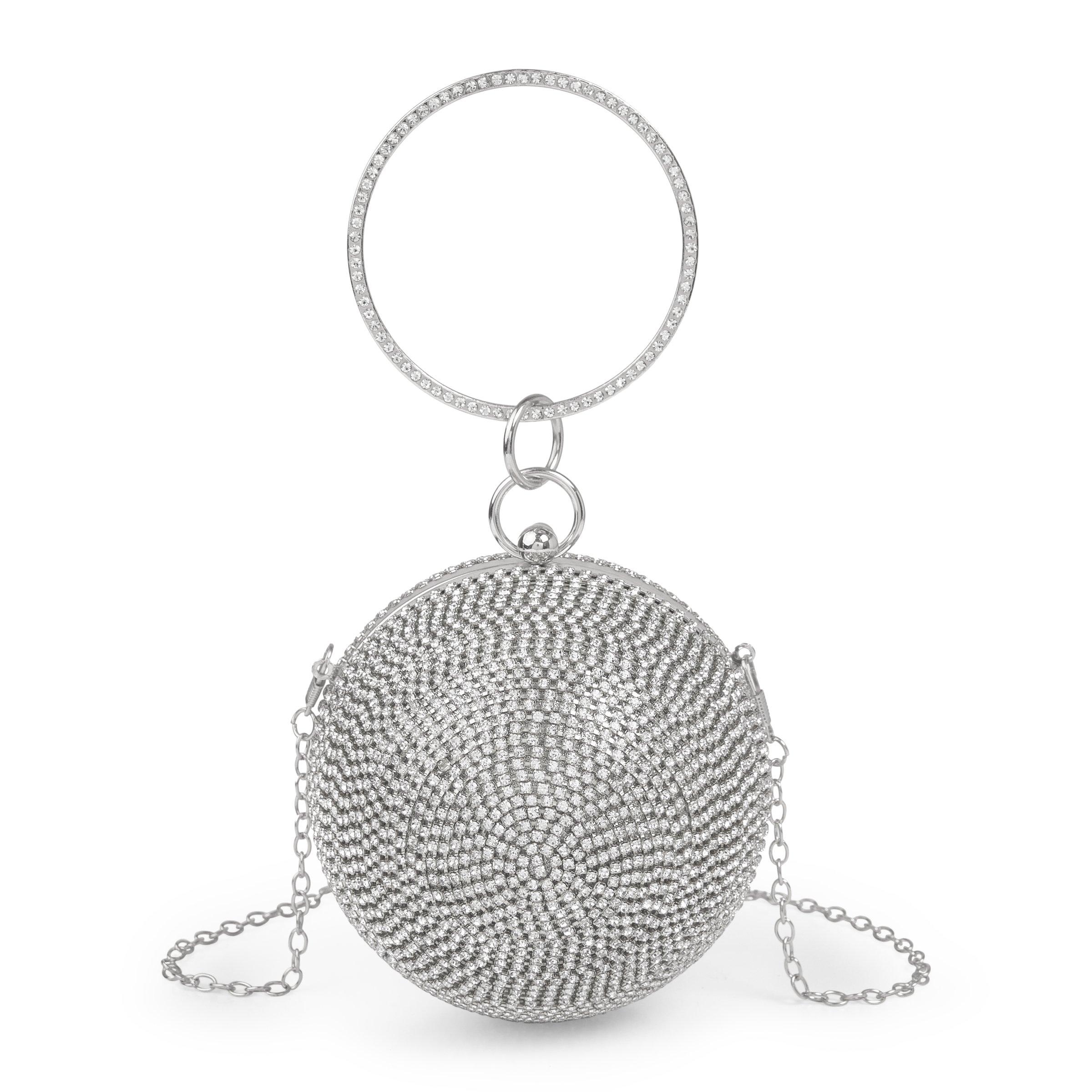 Round silver clutch bag hotsell