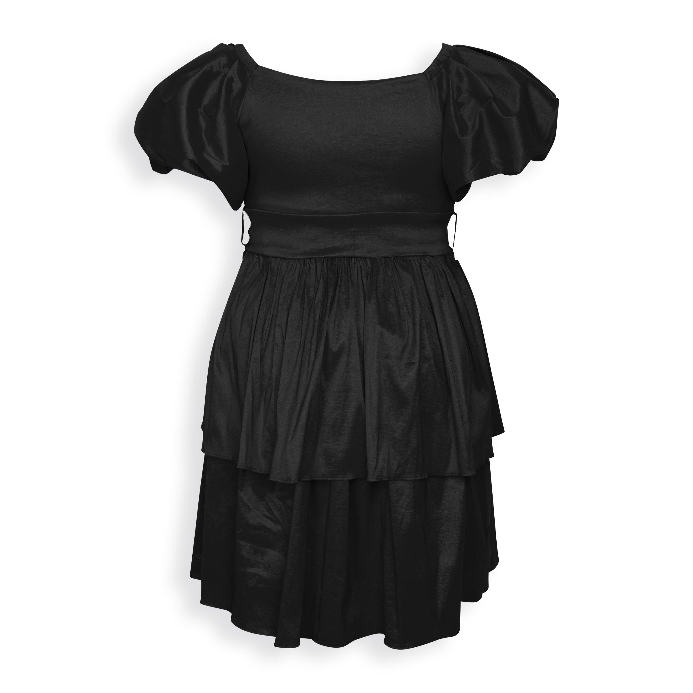 Black Plus Size Dress with Ribbon Tie (3200268) | Zeta