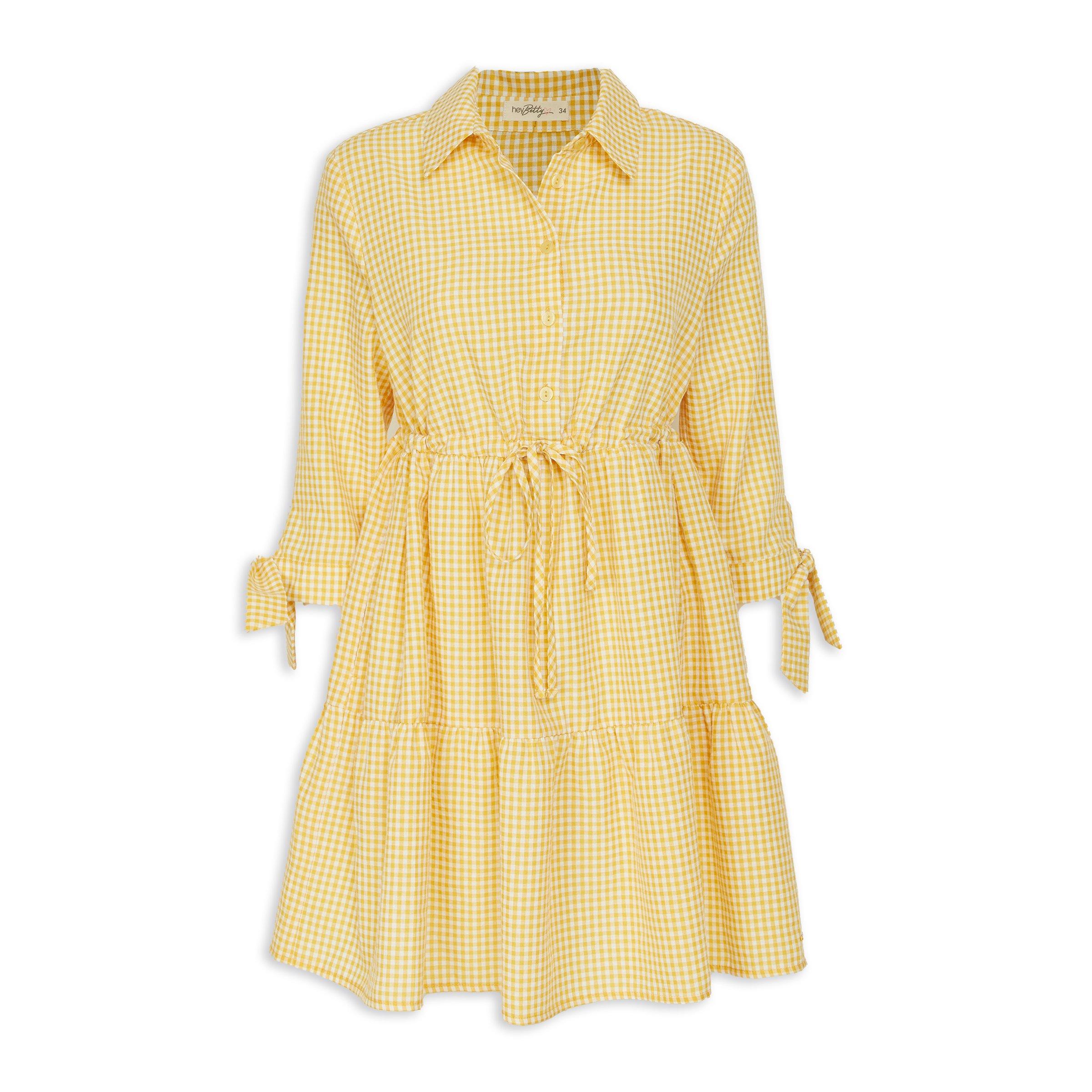 Yellow Check Tiered Dress (3201266) | Hey Betty
