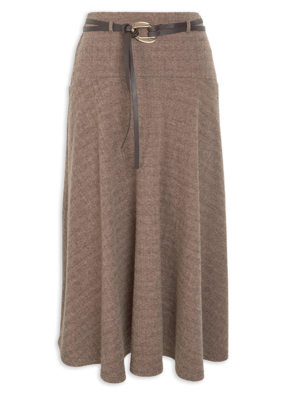 Brown Fit and Flare Skirt with Tie Belt (3201359) | Ginger Mary