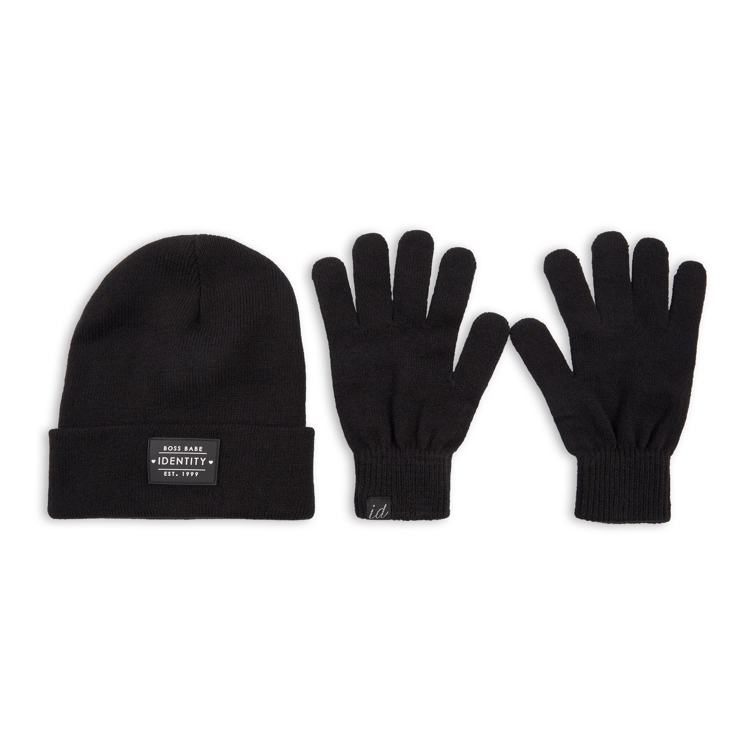 Black Beanie and Glove Set (3201637) | Identity