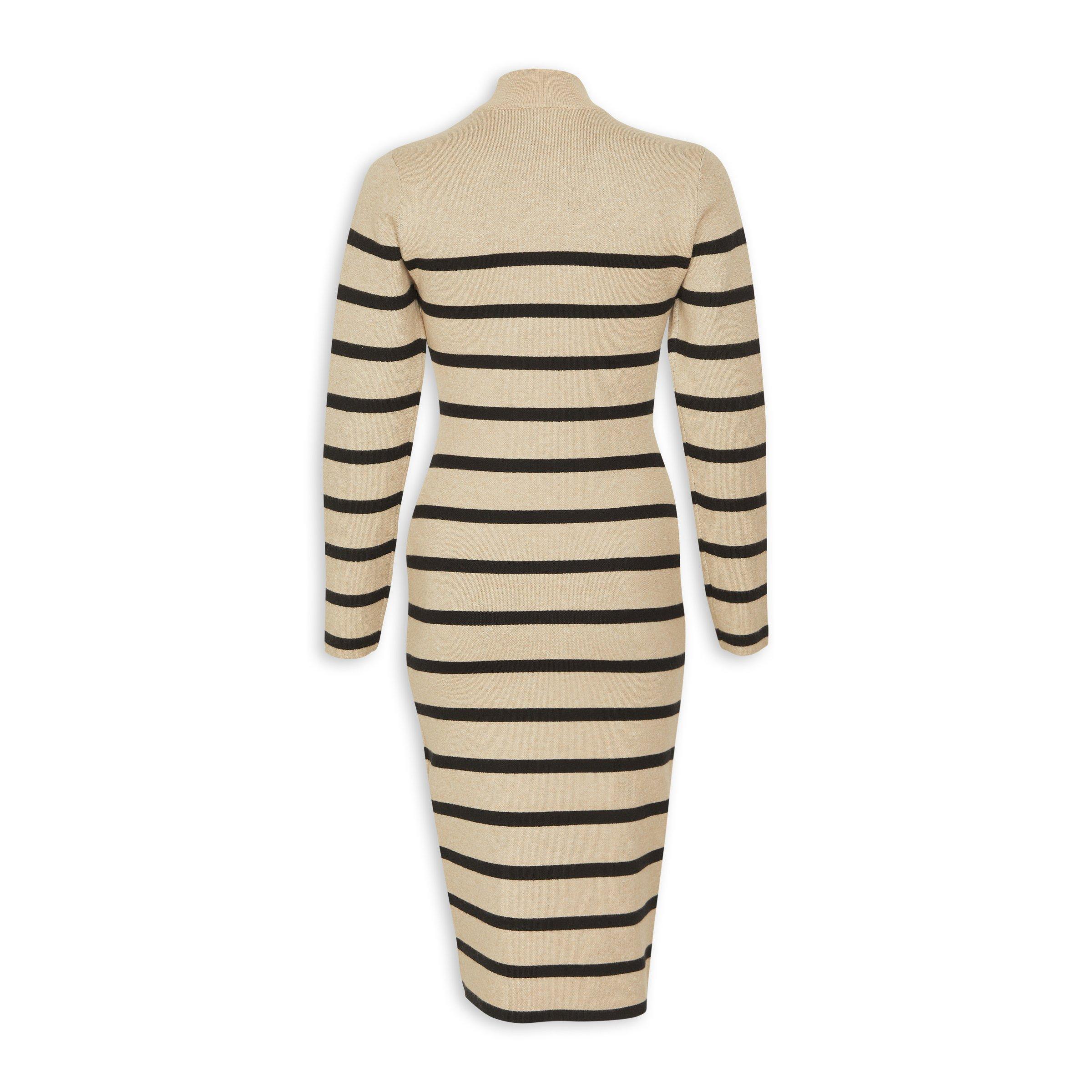 Beige and Black Striped Knit Dress (3201958)