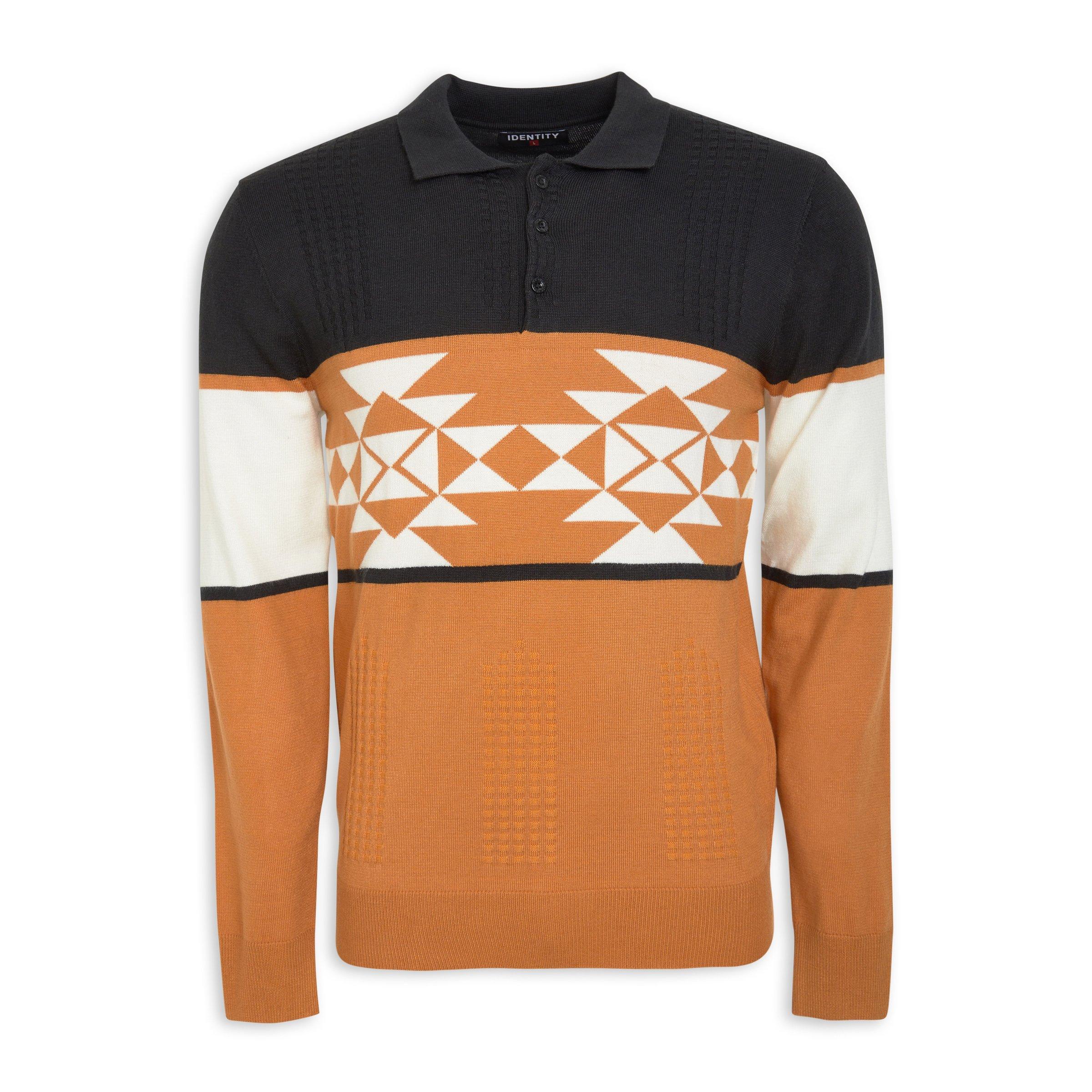 Black and Camel Aztec Print Golfer Shirt (3202339) | Identity