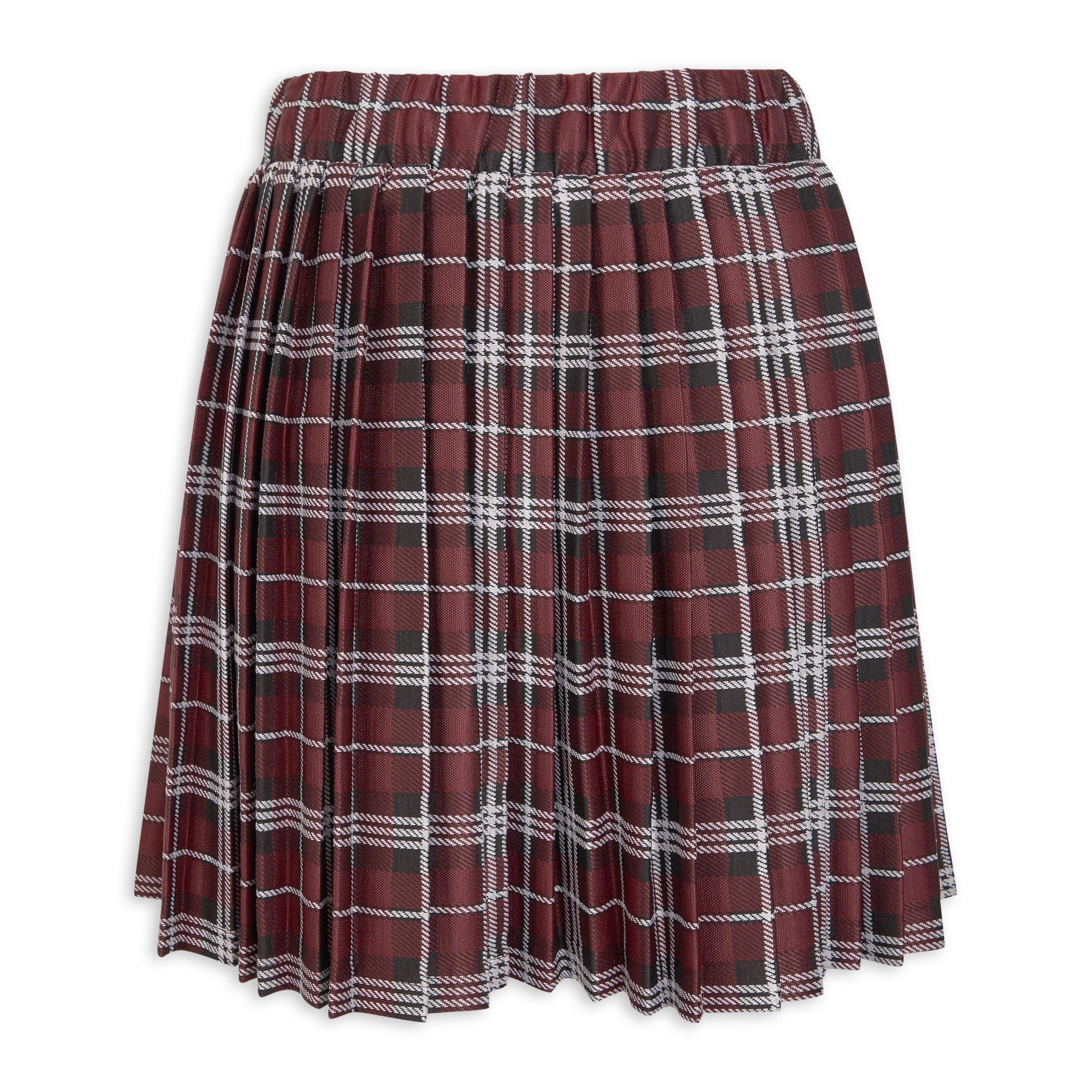 Burgundy Check Pleated Skirt (3202393) | Identity