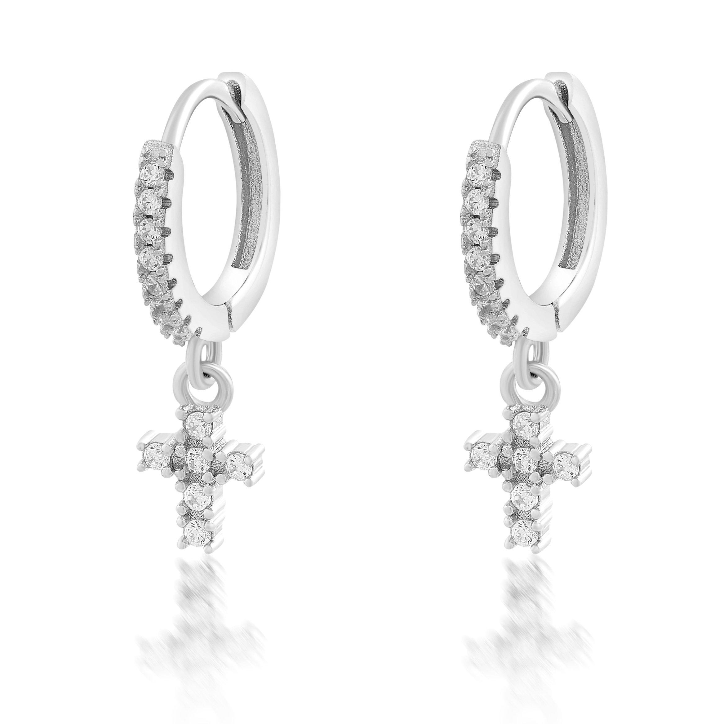 Cubic Zirconia Cross Drop Earrings (3202940) | Sterling Silver