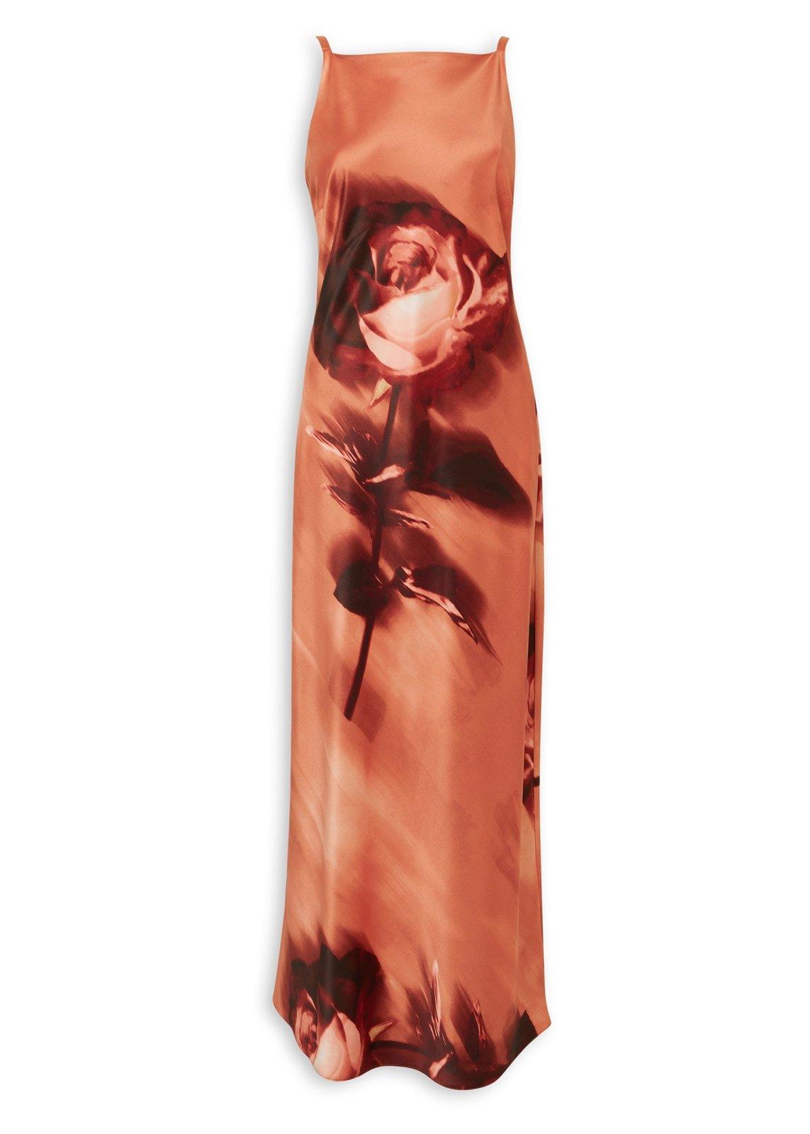 Floral Rust Orange Satin Maxi Dress (3207415) | Truworths
