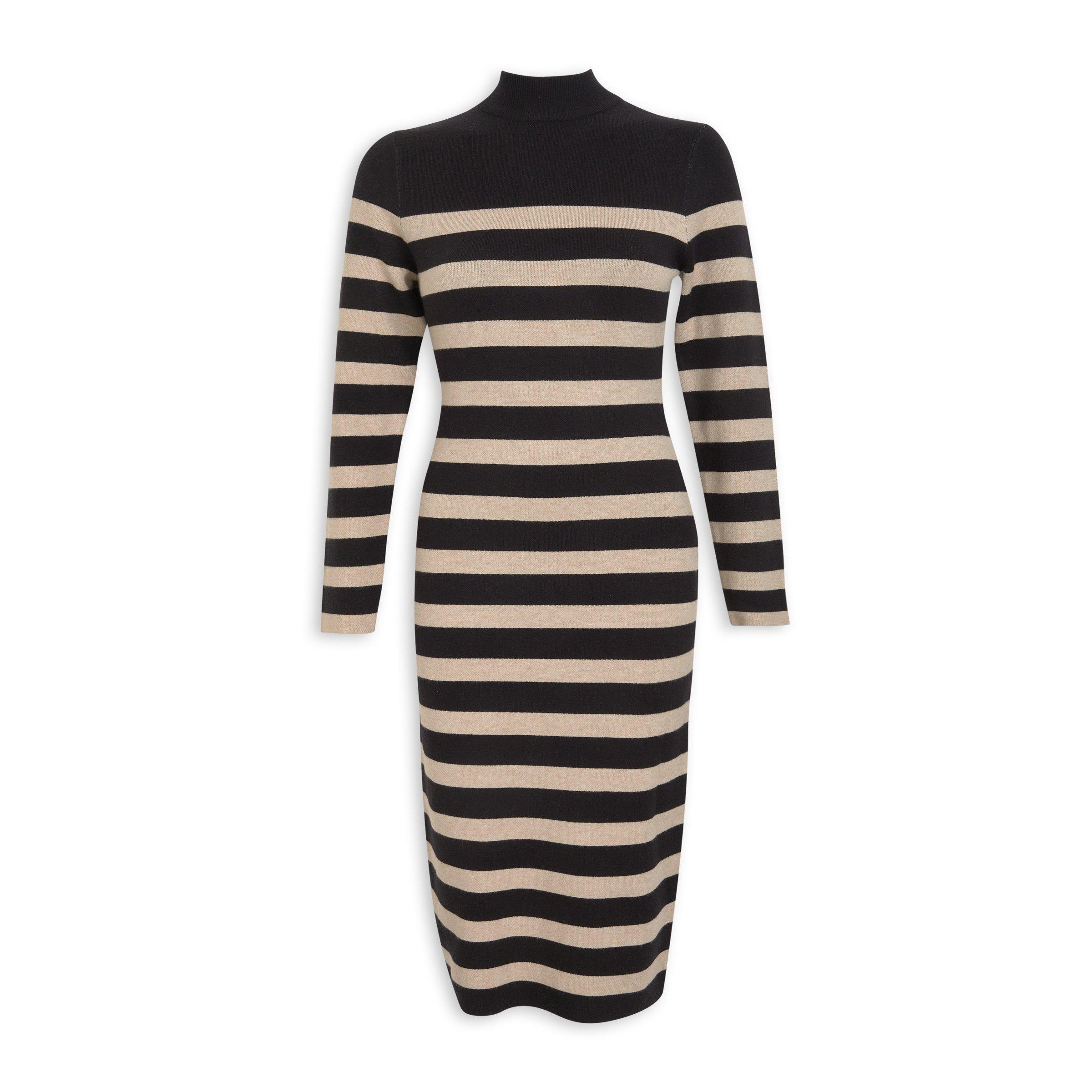 black and beige striped dress Chelsea Stripe Low Back Dress – USA KOOKAÏ main image 1
