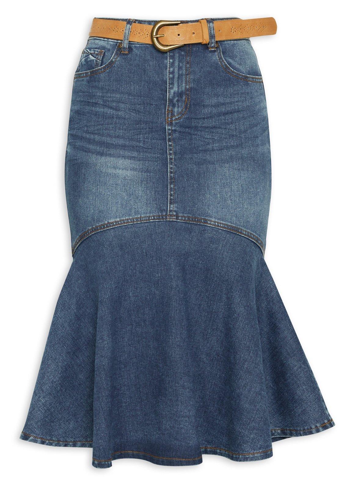 Blue Denim Trumpet Skirt with Belt (3208092) | Ginger Mary