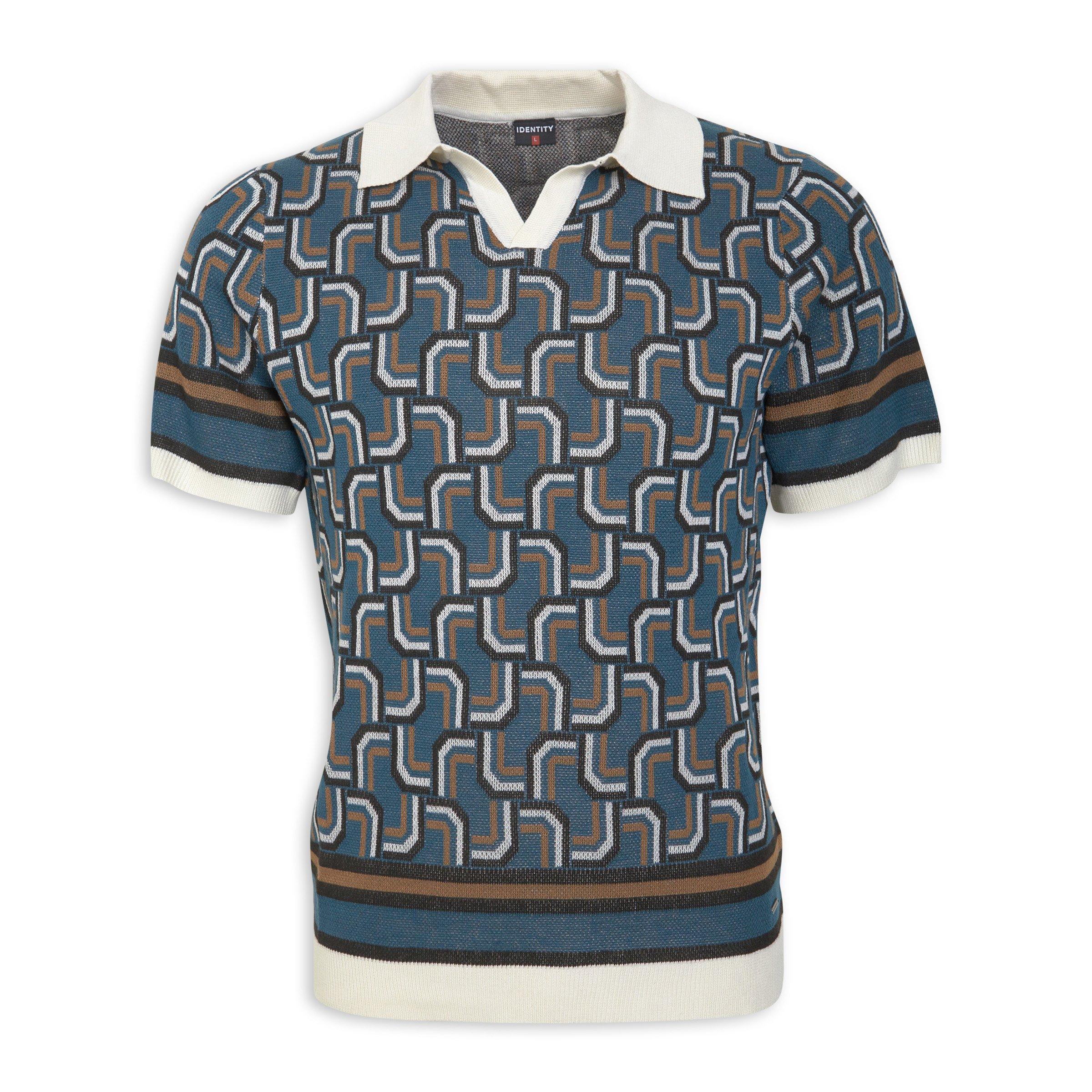 Teal Geo Print Knit Golfer Shirt (3208425) | Identity