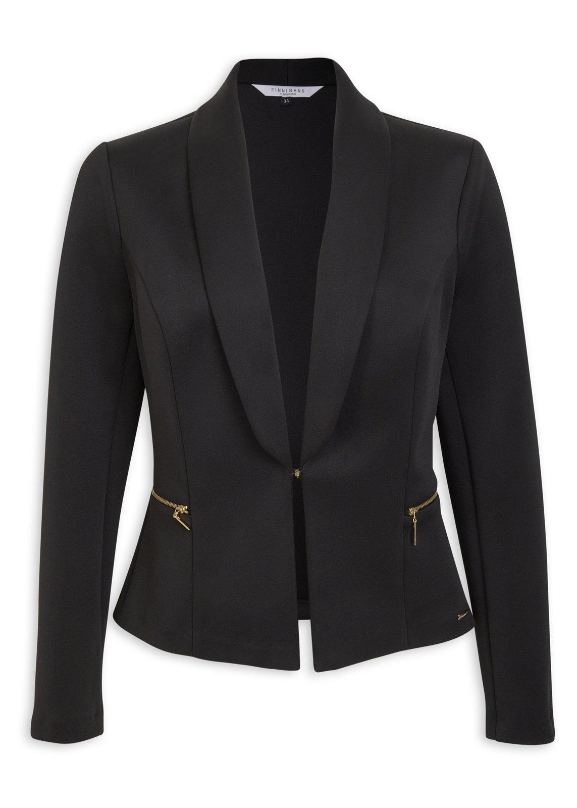 Black Blazer with Zip Closure Pockets (3208522) | Finnigans