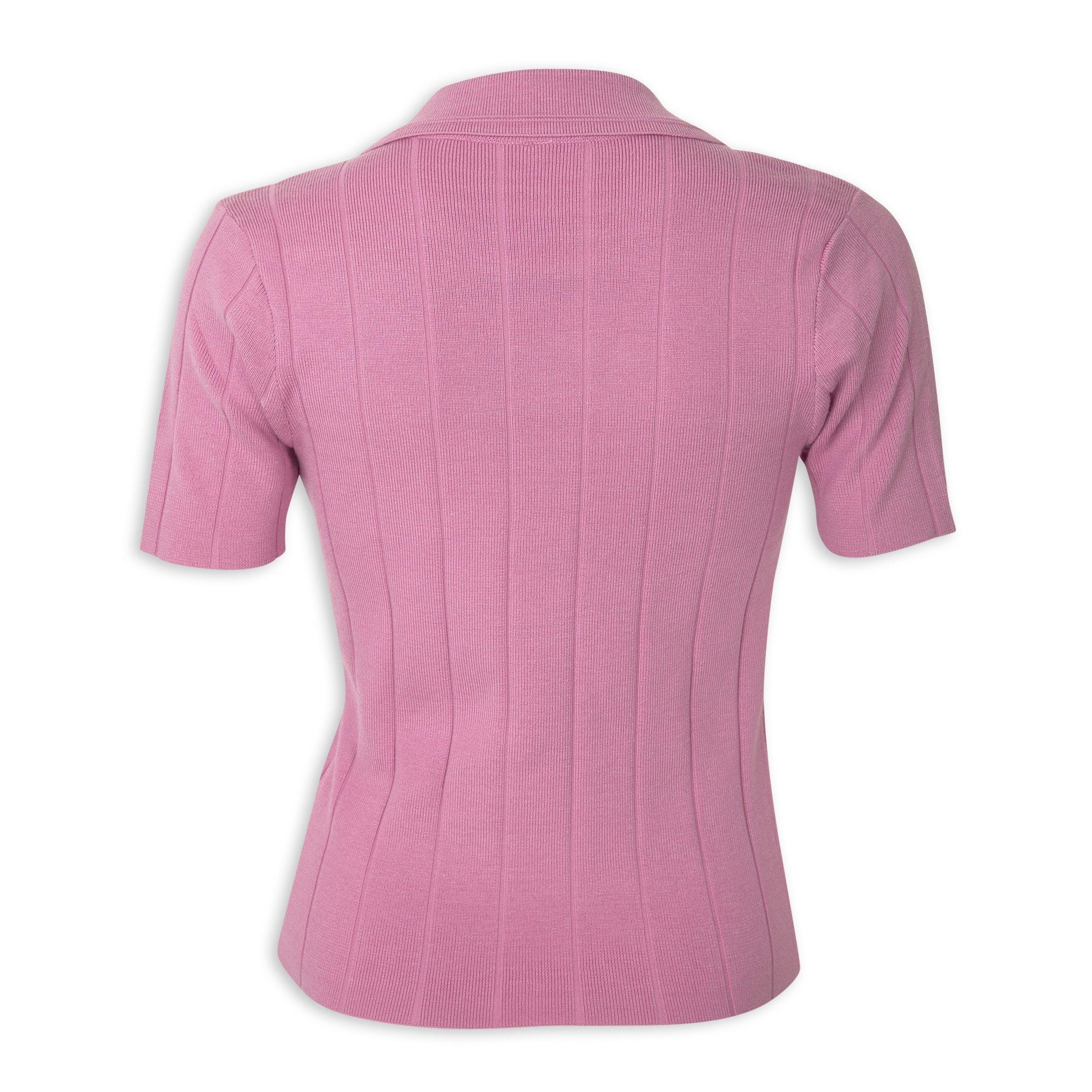 Pink Johnny Collar Fitted Knit Top (3210196) | Identity
