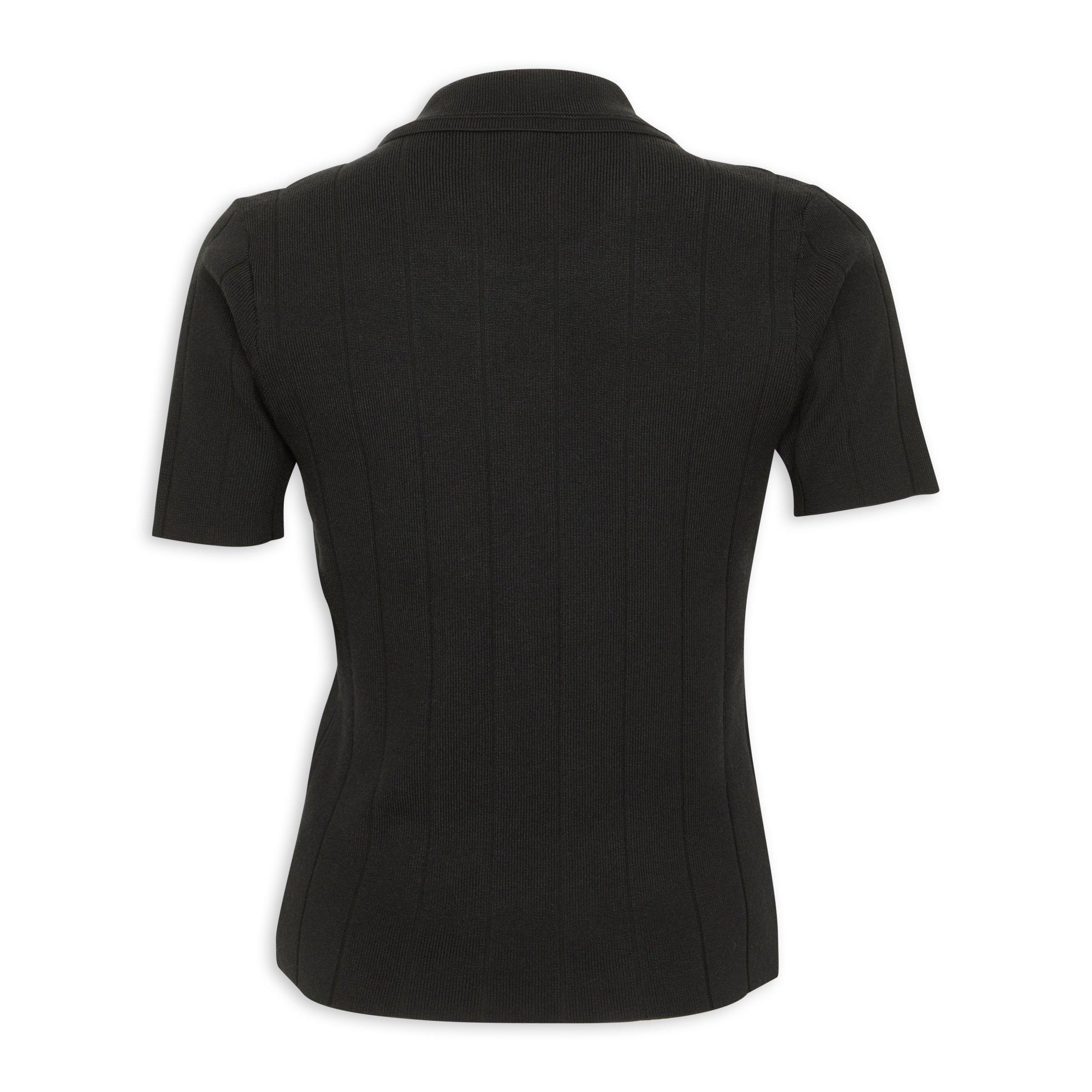 Black Ribbed Johnny Collar Top (3210197) | Identity