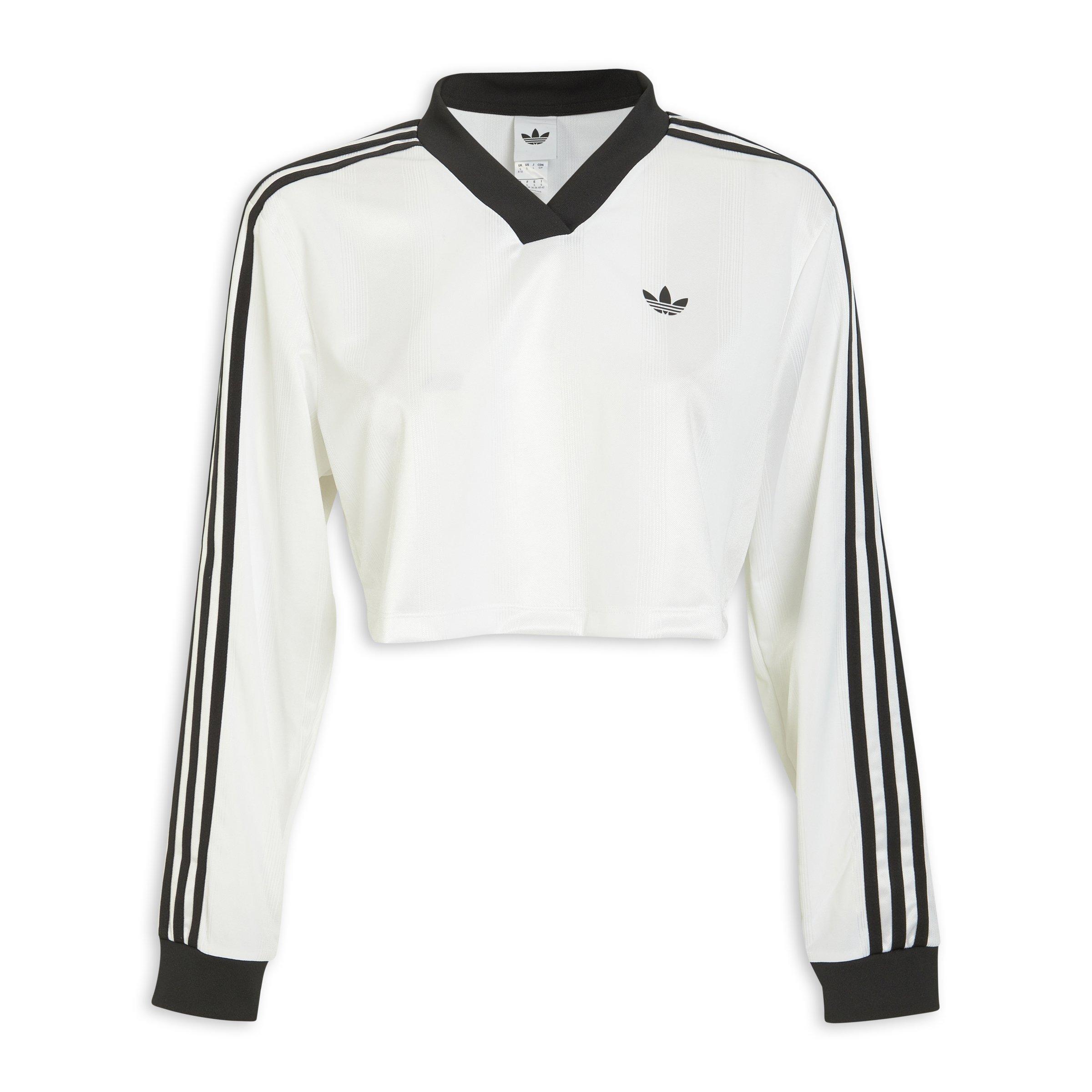 アイドル TOPSX T.O.P White Adicolor Football Jacquard Crop Long-Sleeve Top (3210698