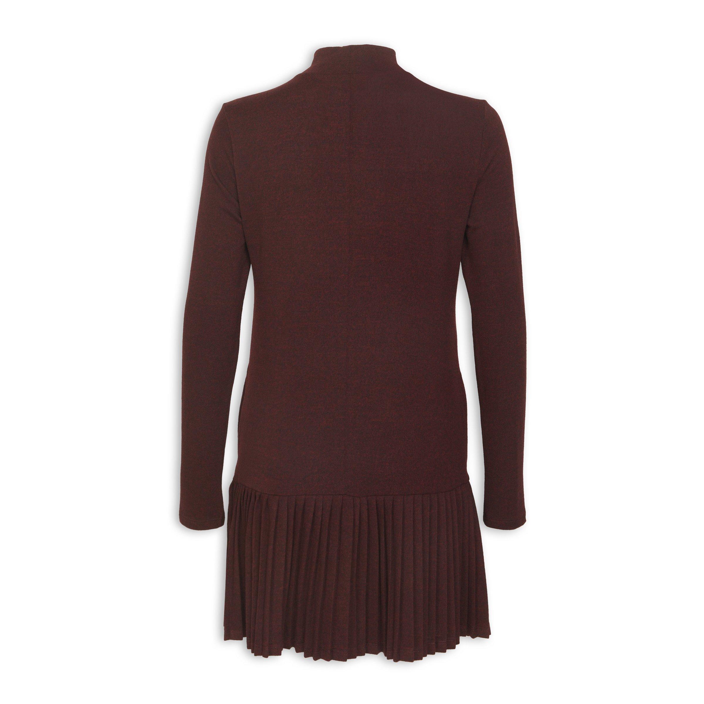 【新品】PHEA JACQUARD KEY NECK DRESS Burgundy Fit and Flare Pleated Dress (3210913) | Identity