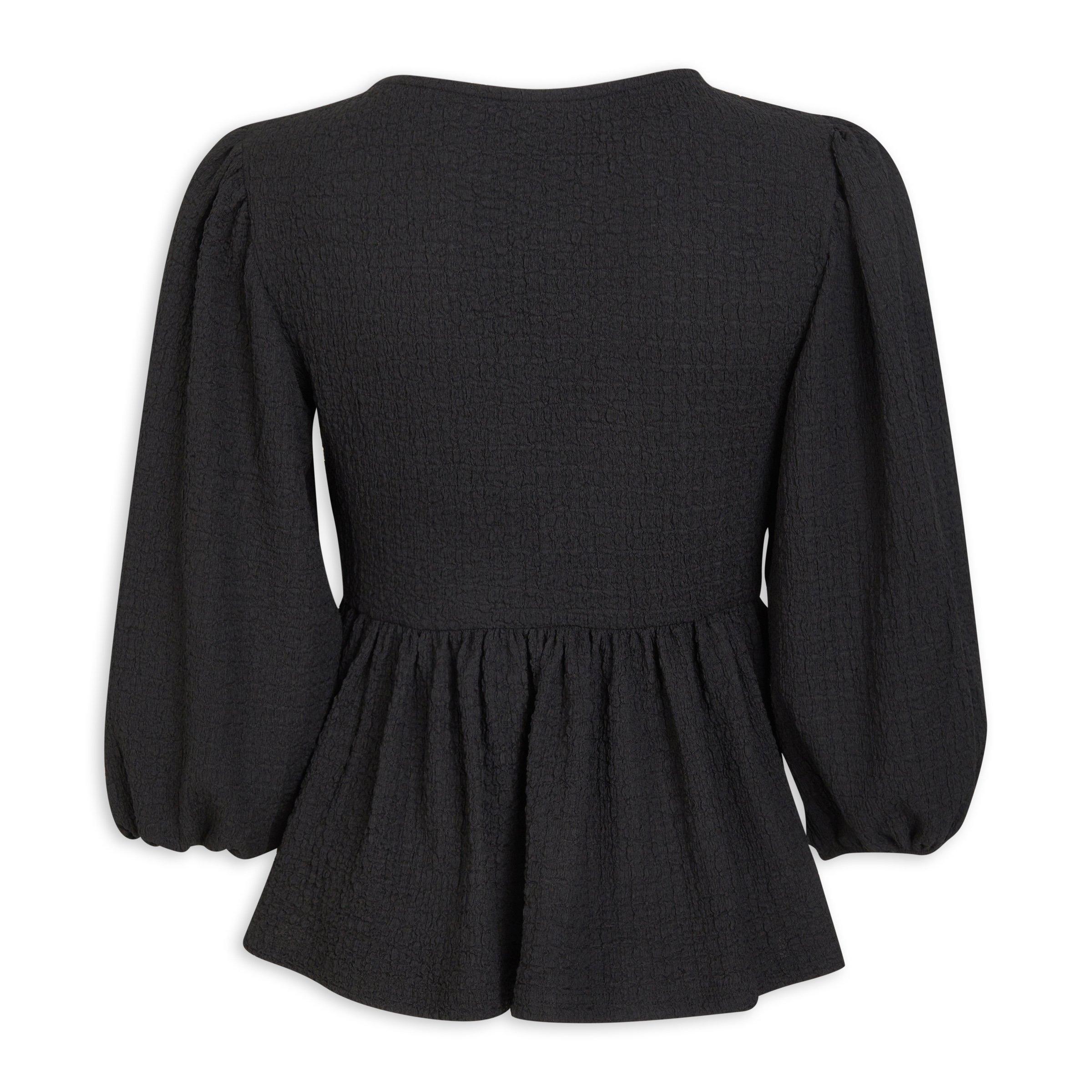 Black Textured Peplum Top (3211015) | Identity