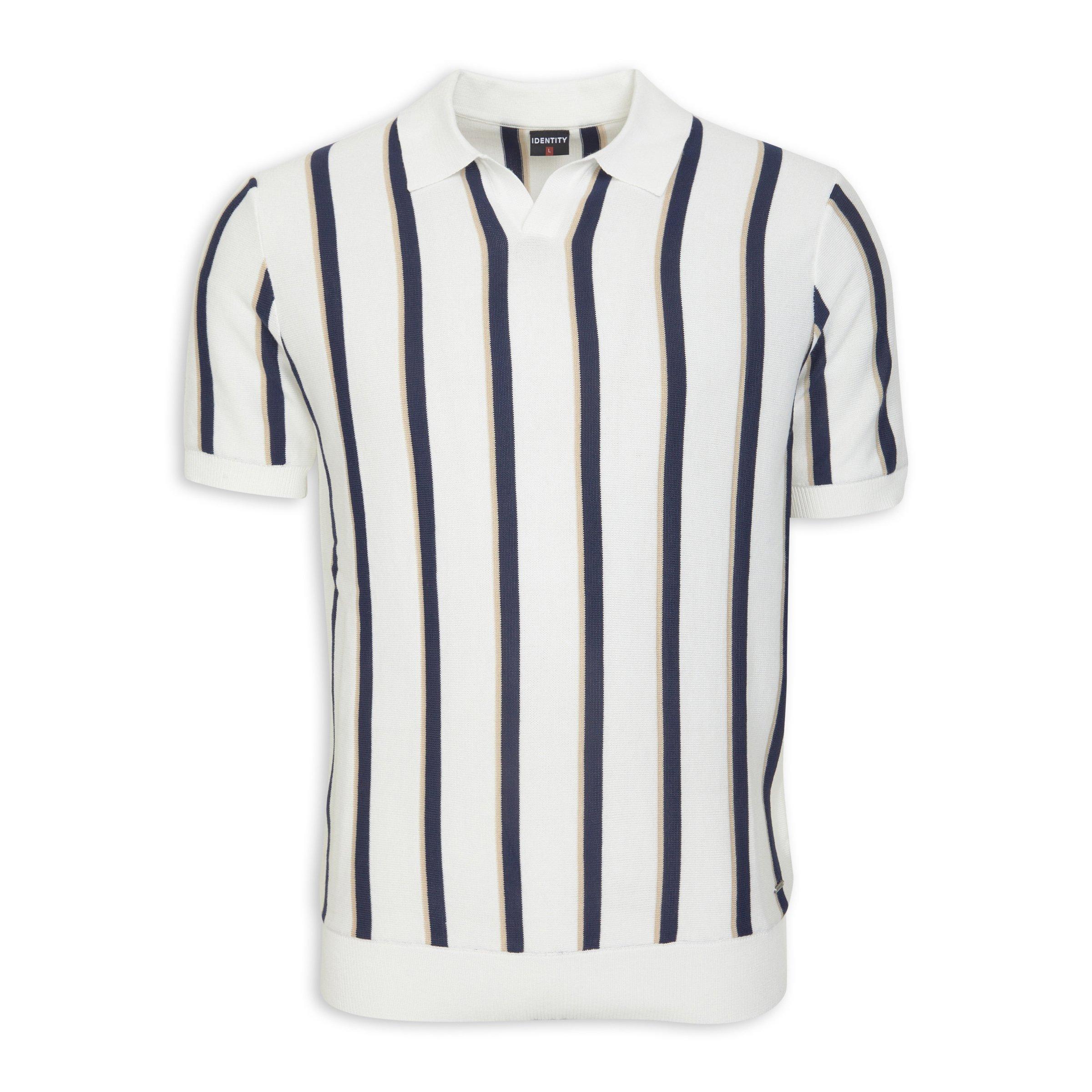 White Striped Johnny Collar Knit Golfer (3211716) | Identity