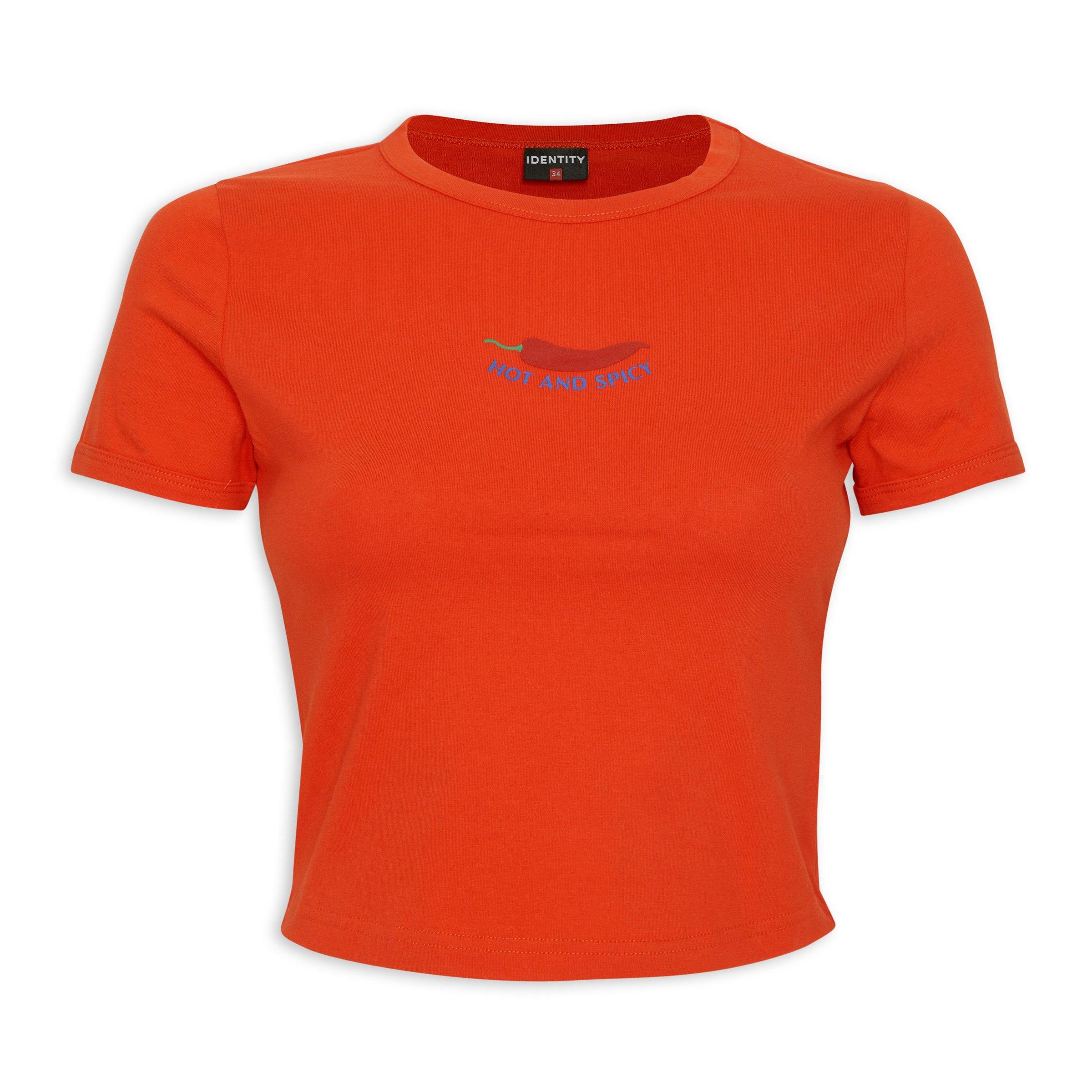 Orange Fitted Graphic Cropped T-shirt (3212220) | Identity