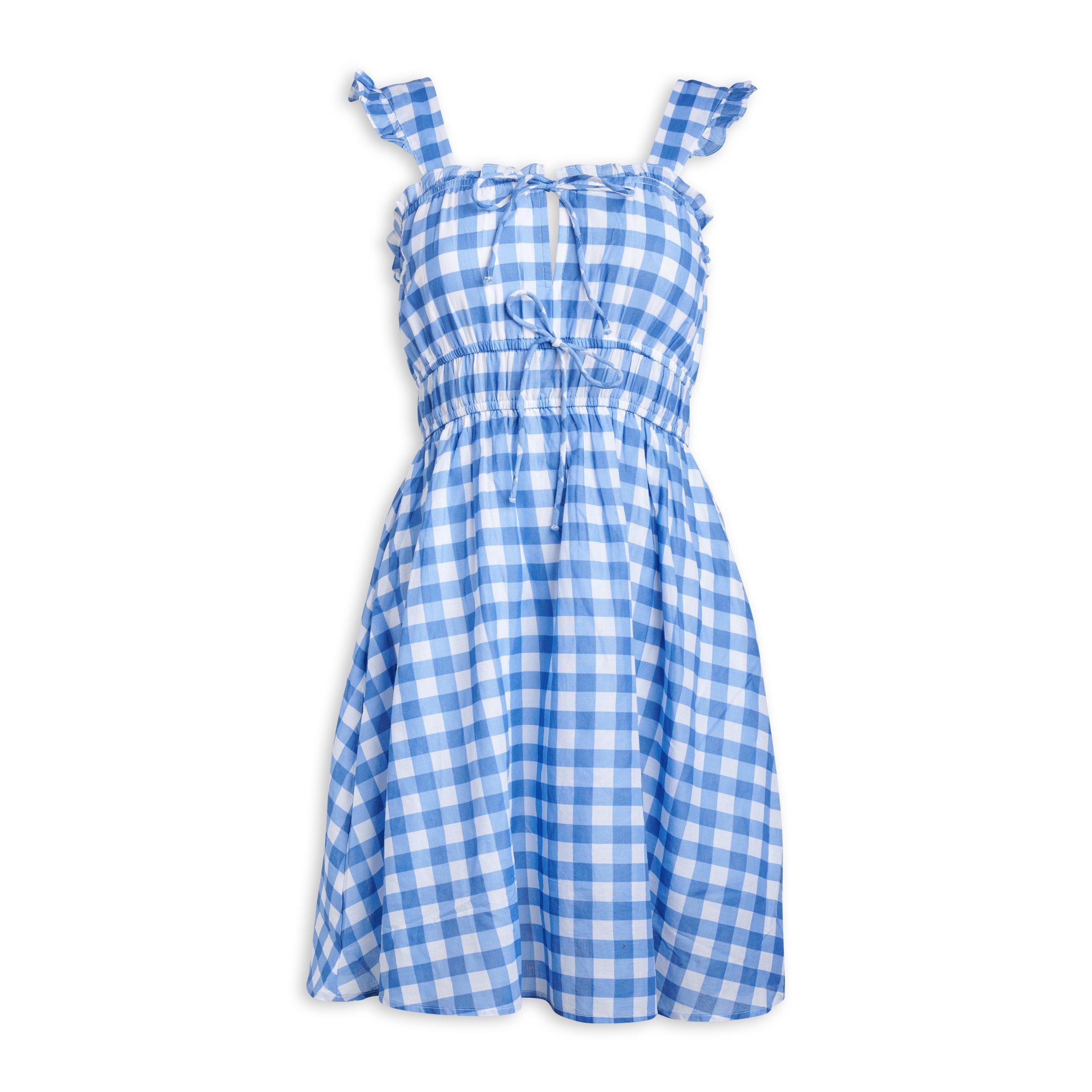 Blue and White Gingham Print Dress (3212336) | Identity