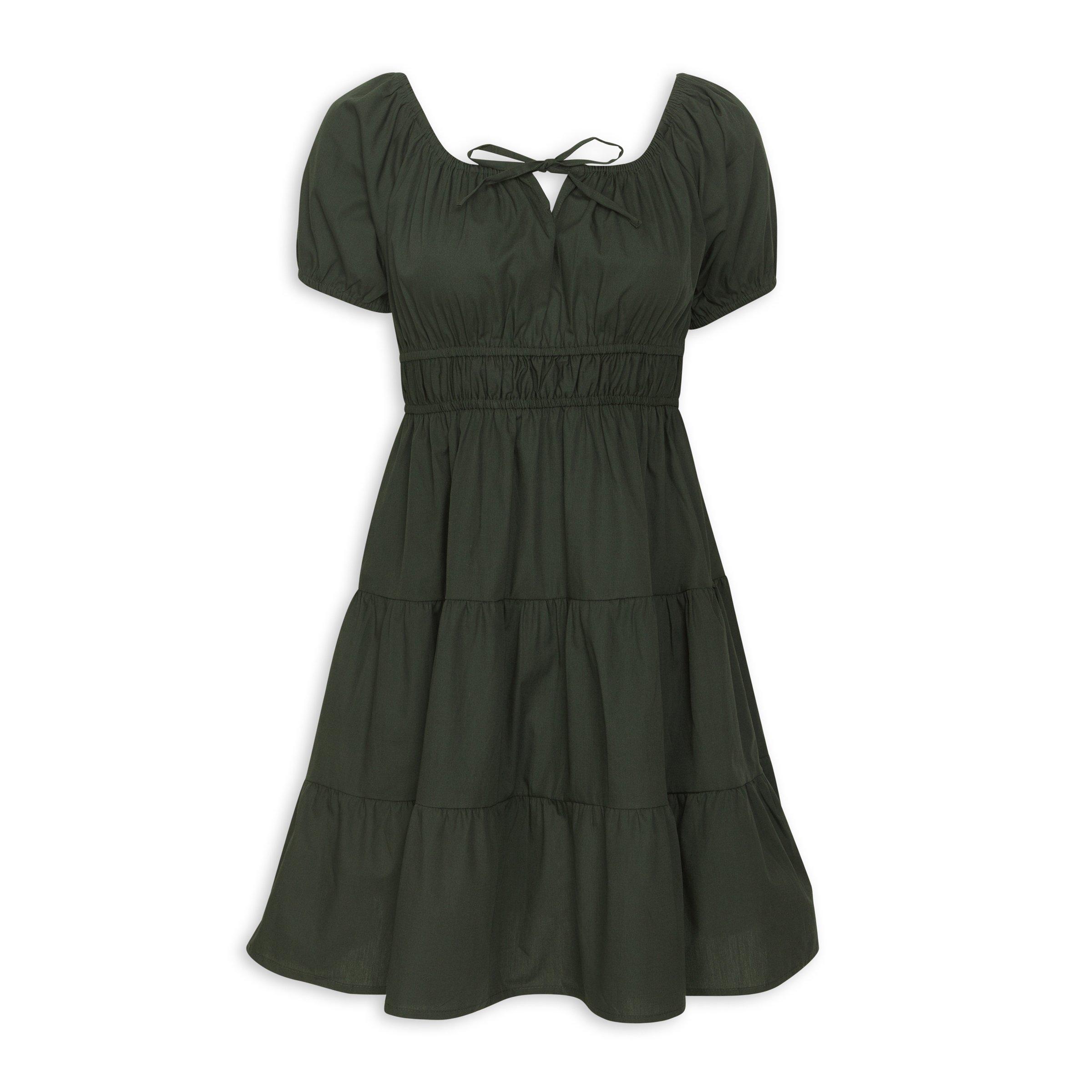 Khaki Green Fit and Flare Dress (3213118) | Identity