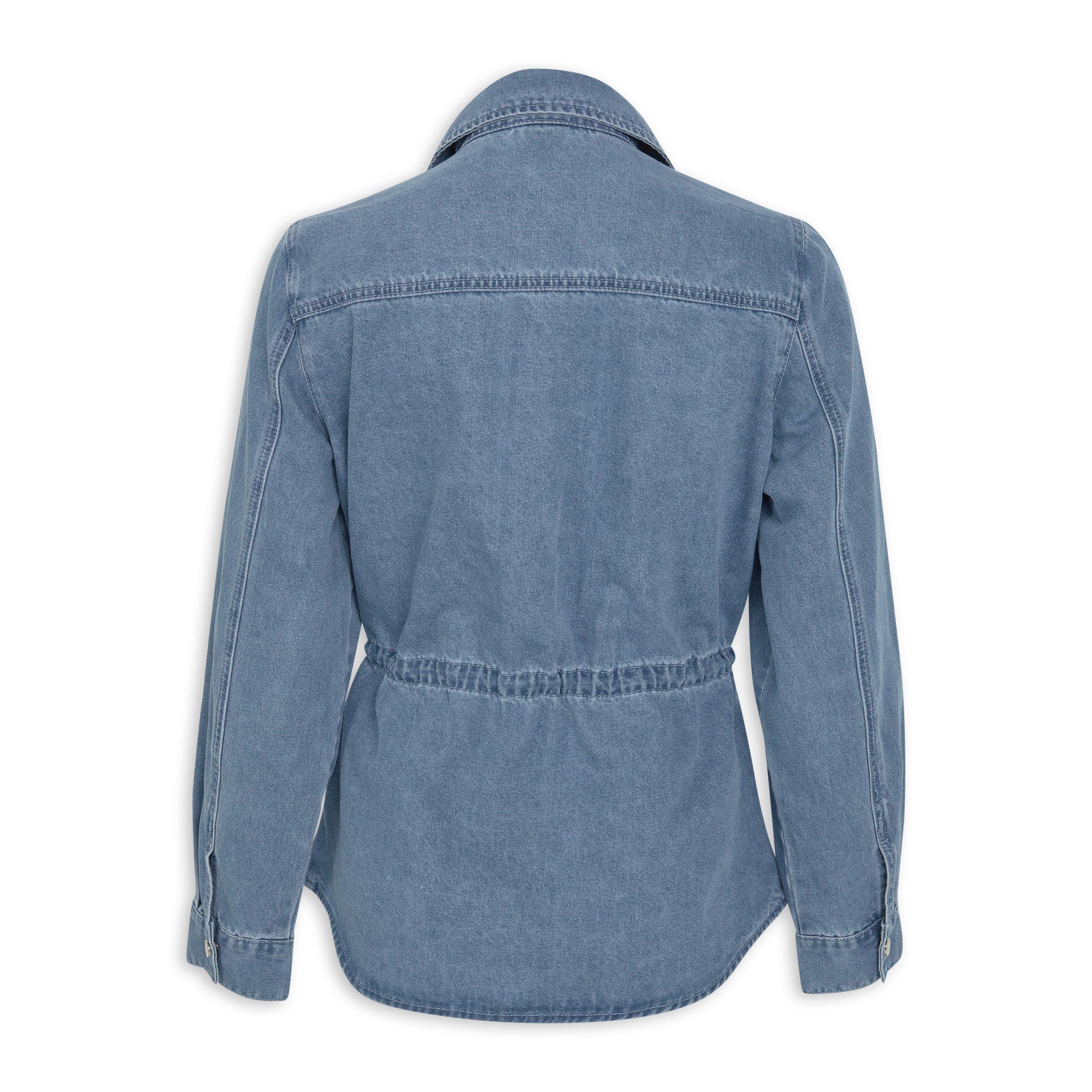 Blue Light Wash Denim Drawstring Shacket (3213927) | Identity