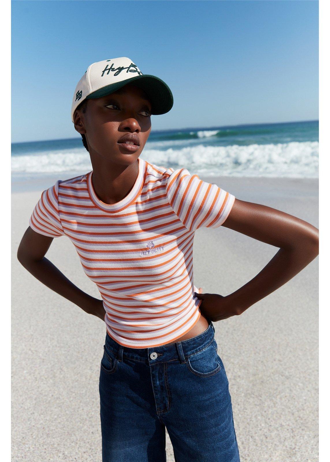Orange and Purple Striped Rib T-shirt (3214125) | Hey Betty