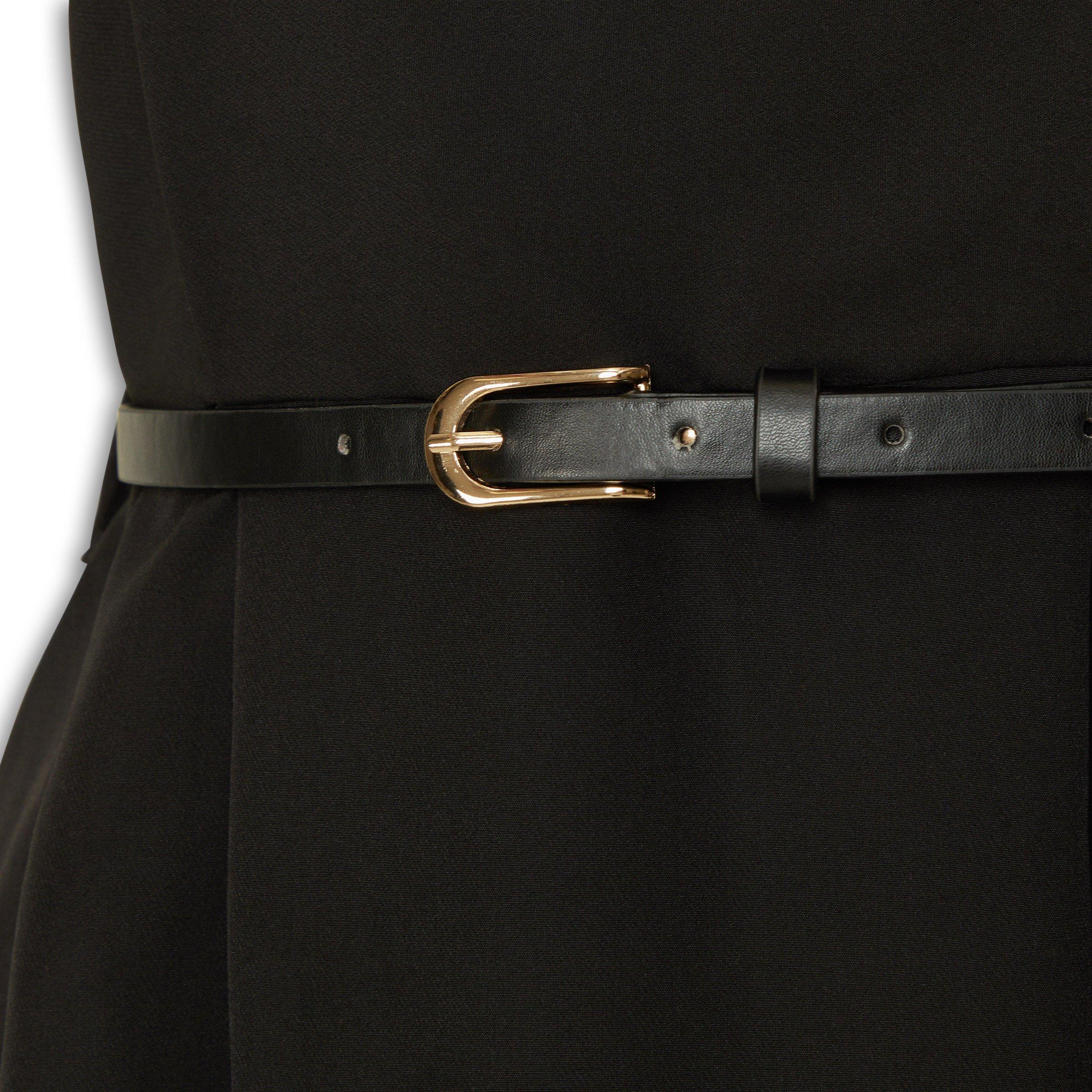 Black Pleat Belted Dress (3214599) | X&O Ladies