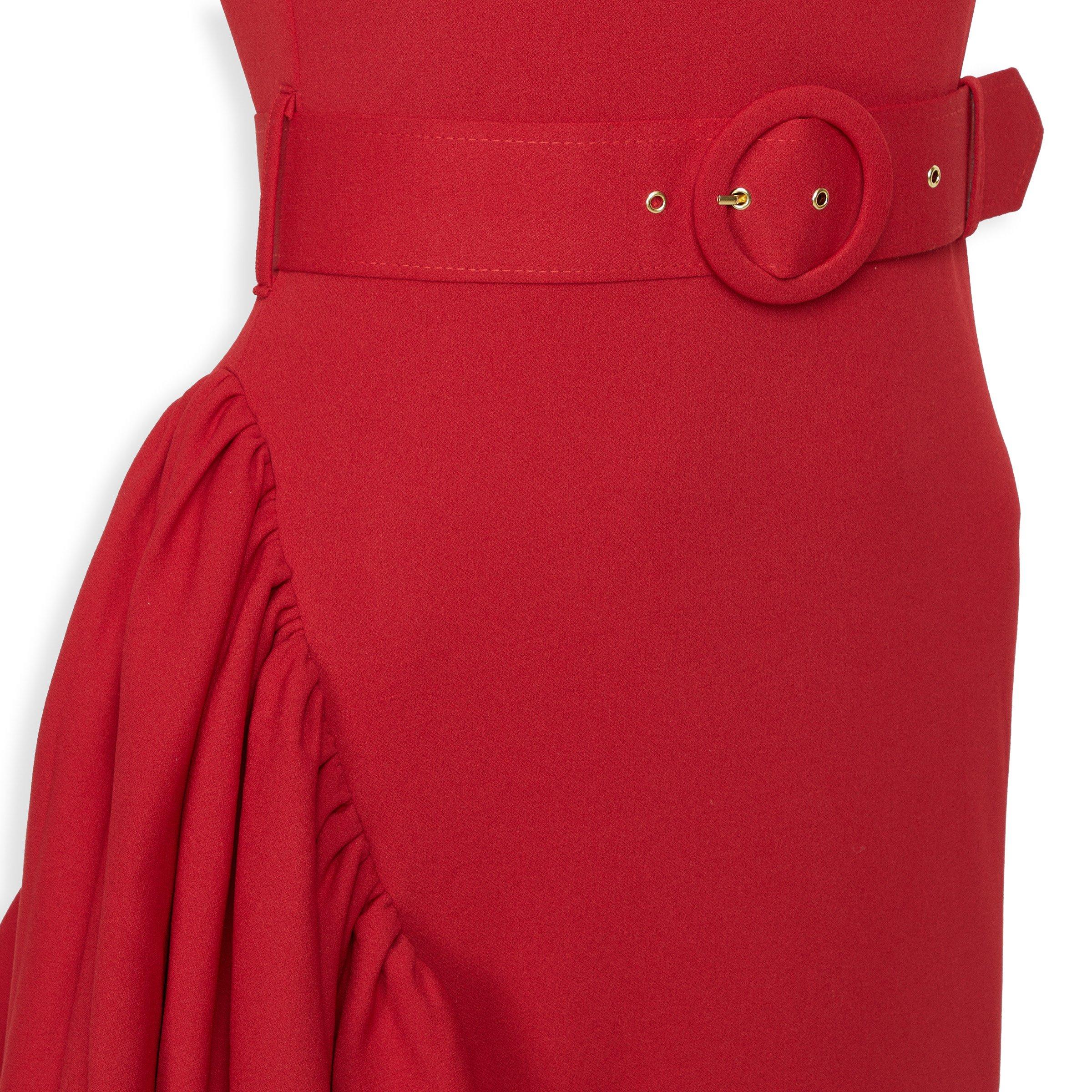 Red Belted Asymmetrical Dress (3215732) | Miss Port