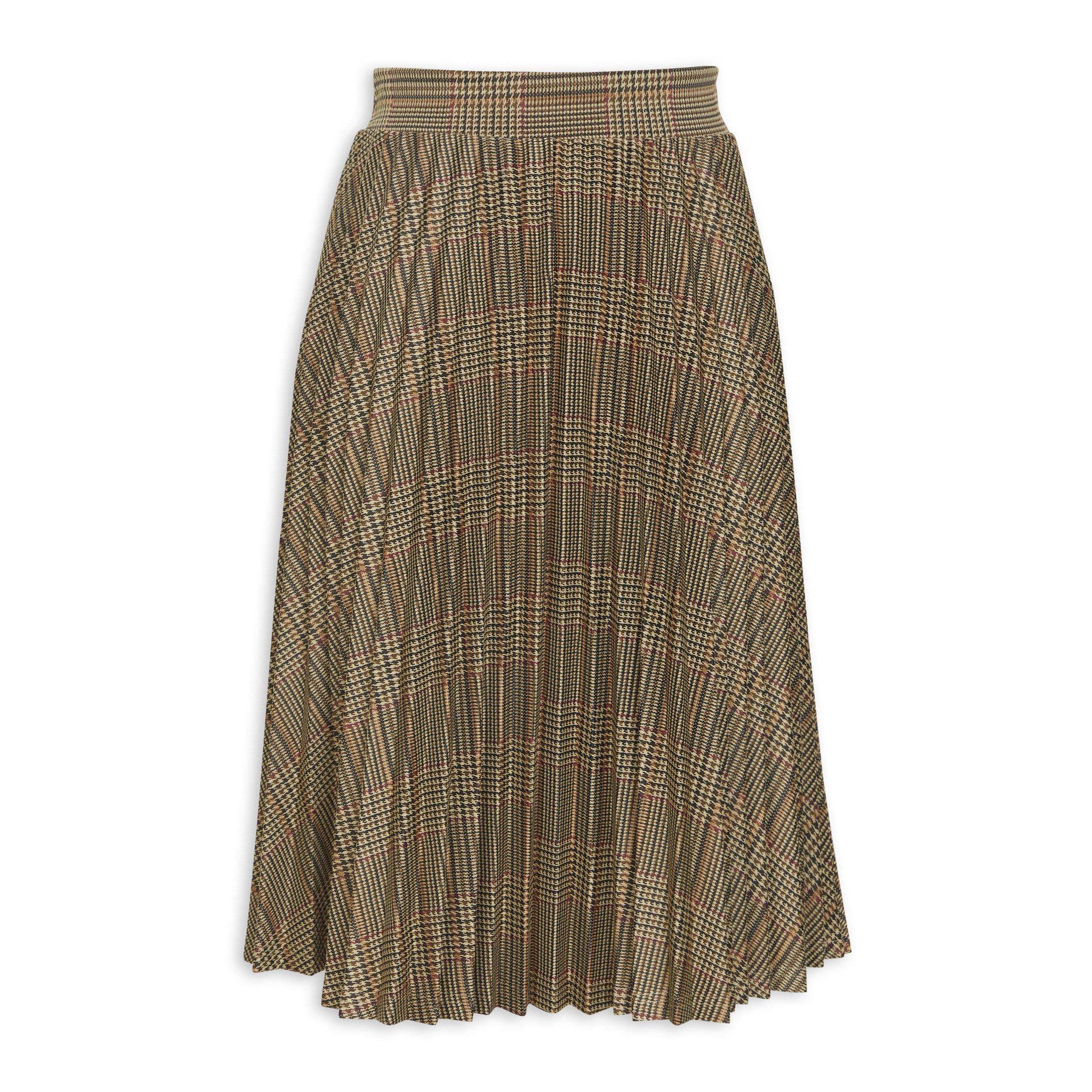 Brown Check Pleated Skirt (3216187) | Identity