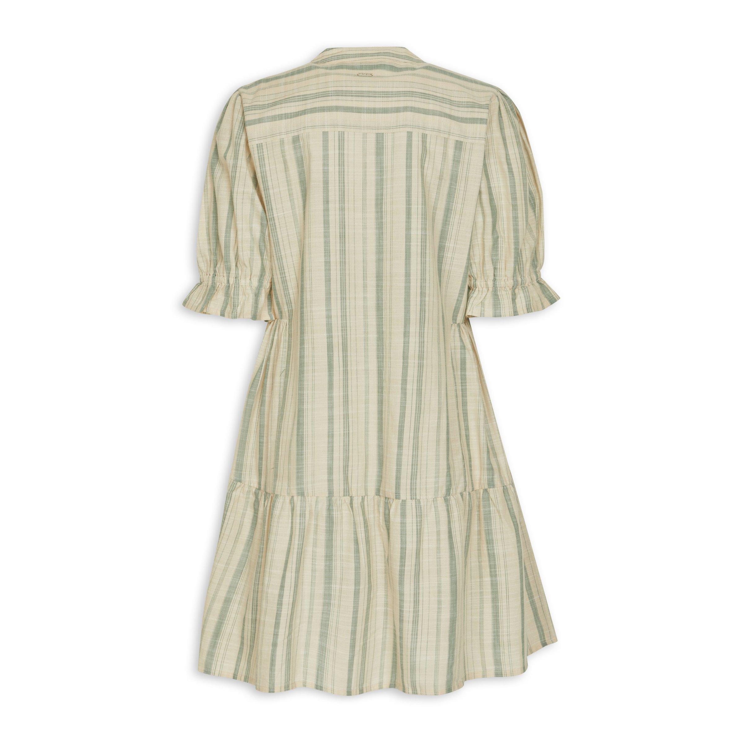 Beige Striped Tiered Dress (3216869) | Hey Betty