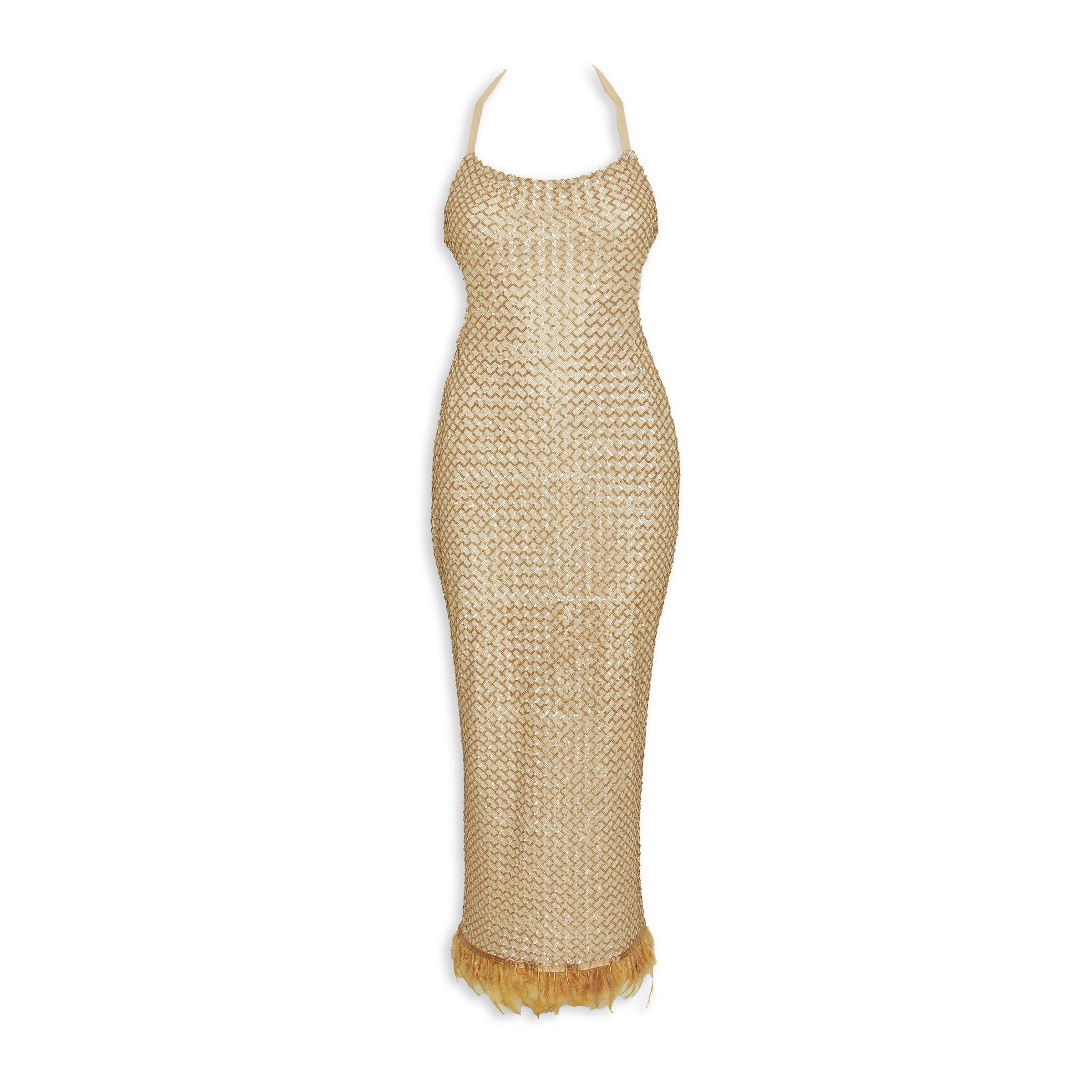 Gold Feather Detail Dress (3217854) | Phenomena
