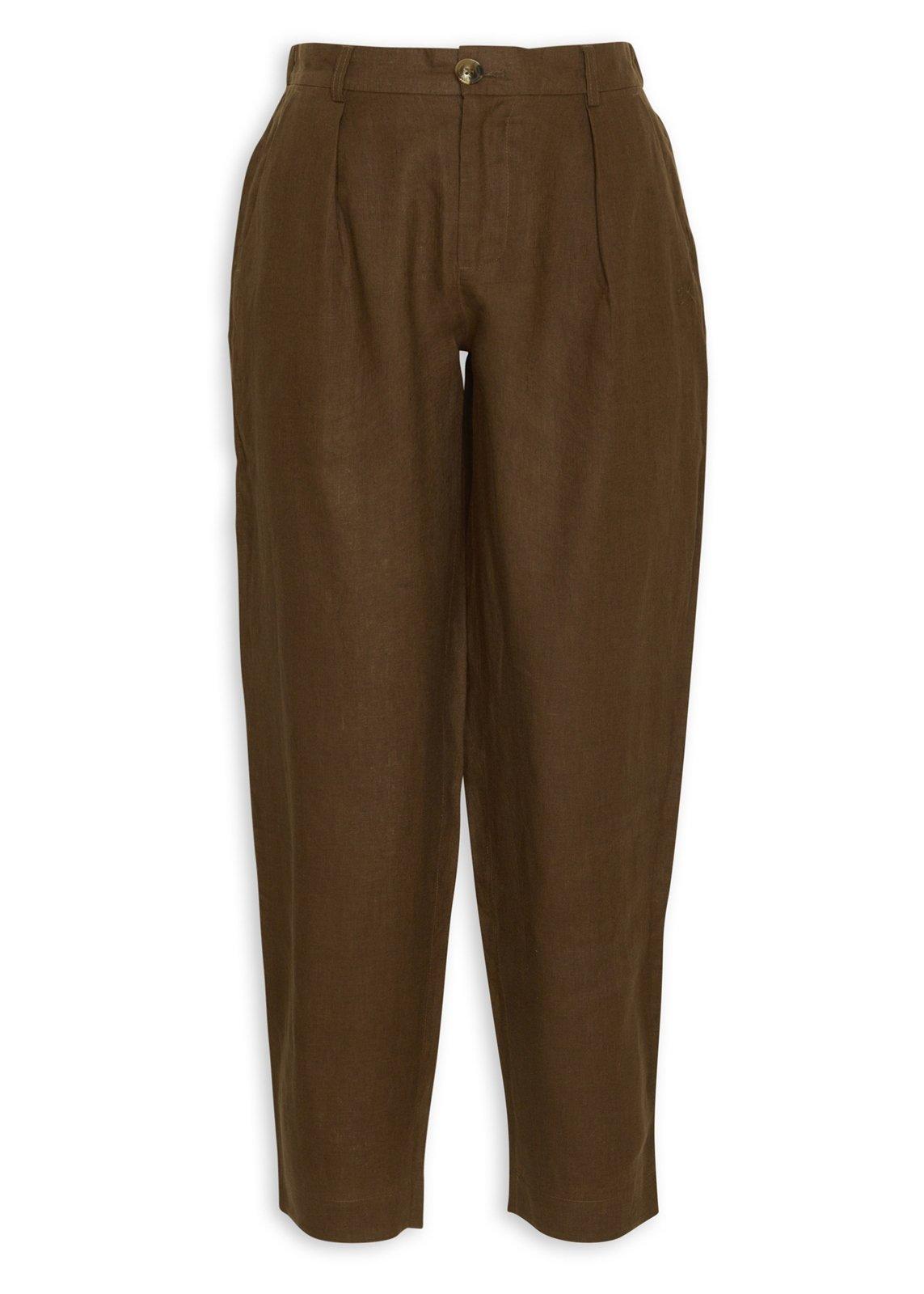 亀井 　Rota brown 1pleats linen pants Chocolate Brown Linen Pants (3218217) | TRS